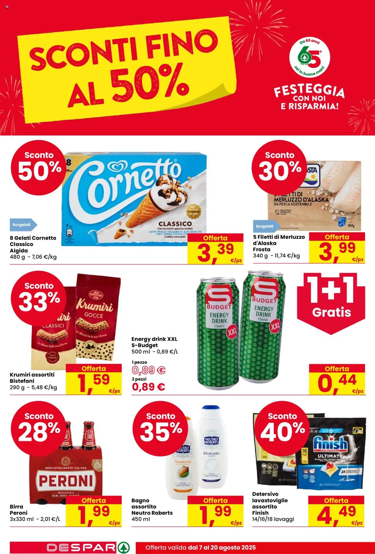 Volantino Despar del 07.08.2025 | Pagina: 2 | Prodotti: Birra, Merluzzo, Pesca, Lavastoviglie