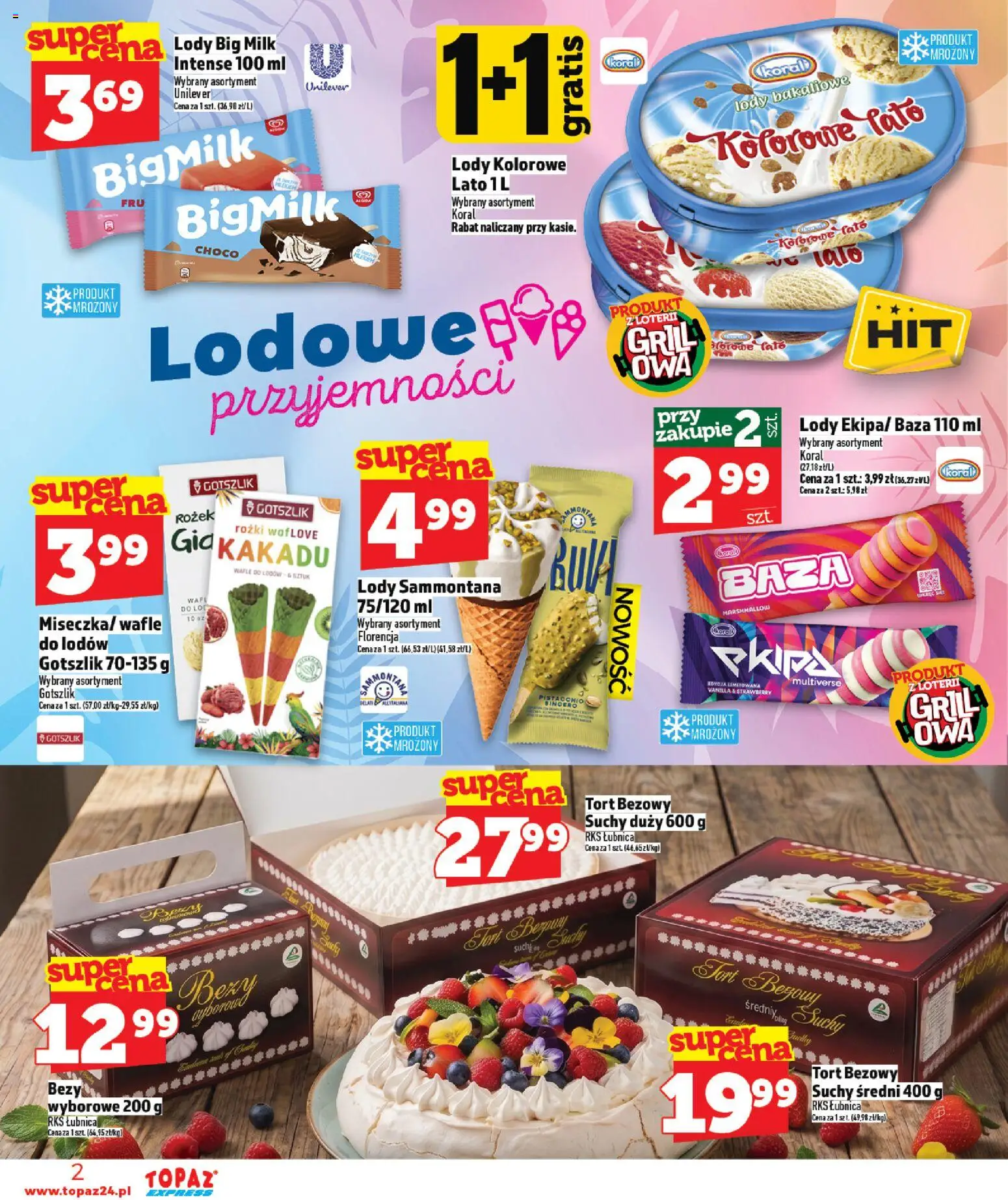 Topaz gazetka - Express od 30.04.2026 | Strona: 2 | Produkty: Wafle, Bezy, Tort, Big Milk
