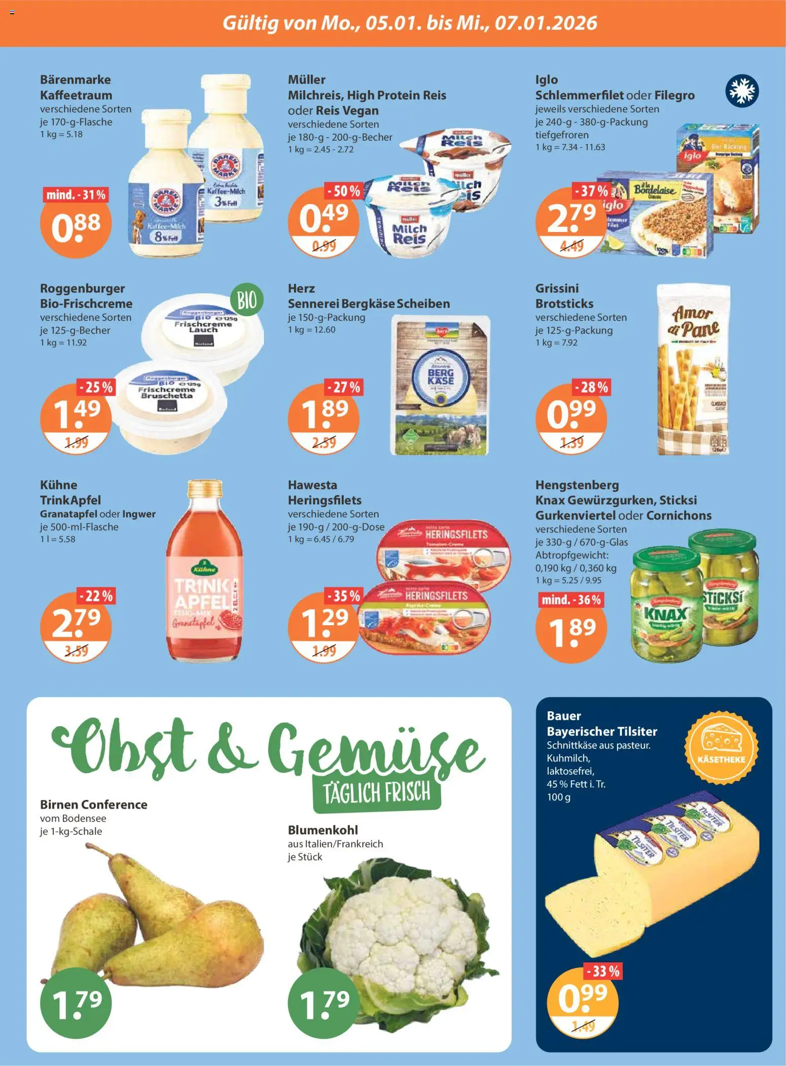 V-Markt - München – gültig ab 02.01.2026 | Seite: 27 | Produkte: Milch, Iglo, Obst, Blumenkohl