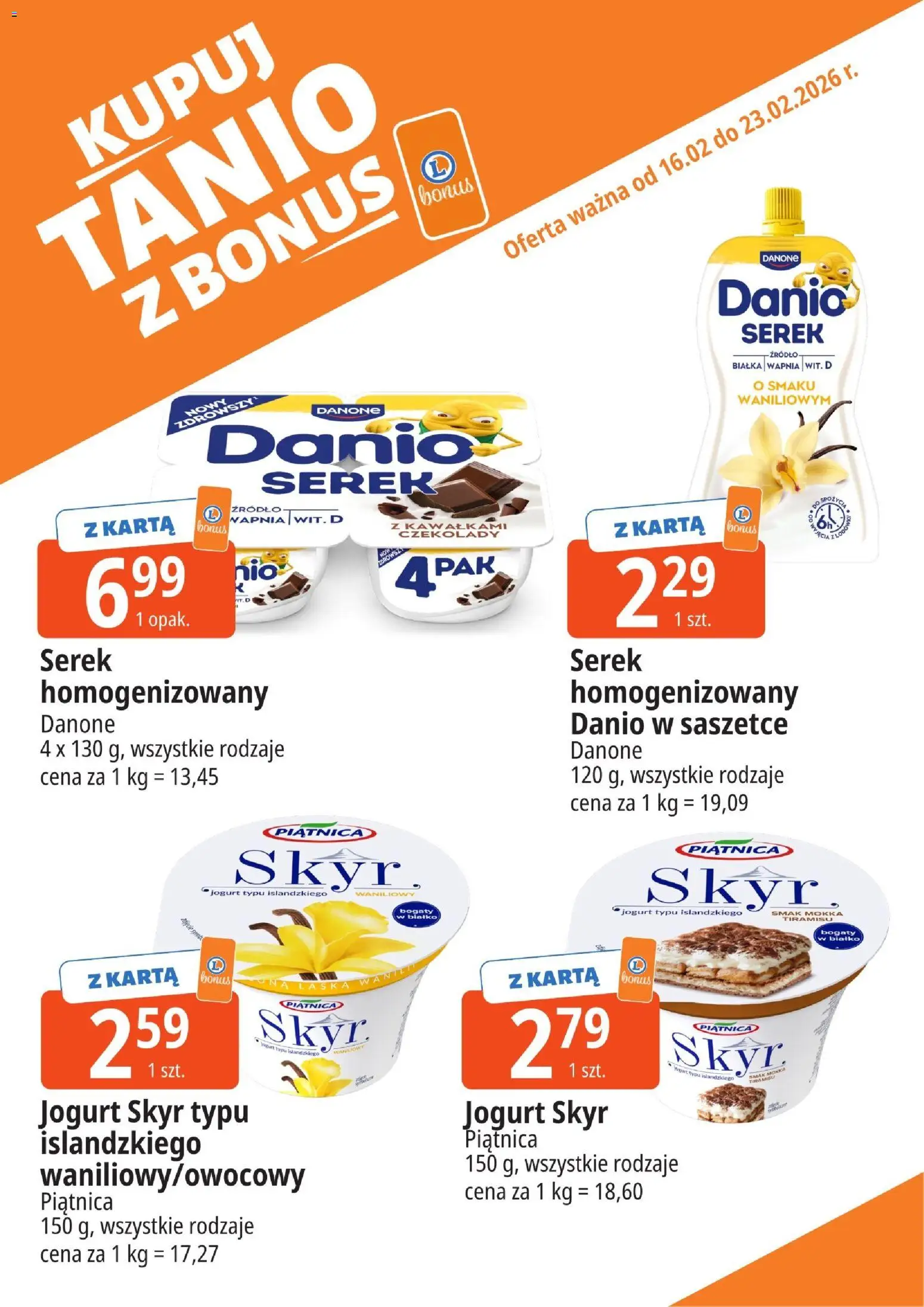 E.Leclerc Gazetka - Tychy kupony dodatkowe od 16.02.2026 | Strona: 3 | Produkty: Karta, Serek, Skyr piątnica, Jogurt