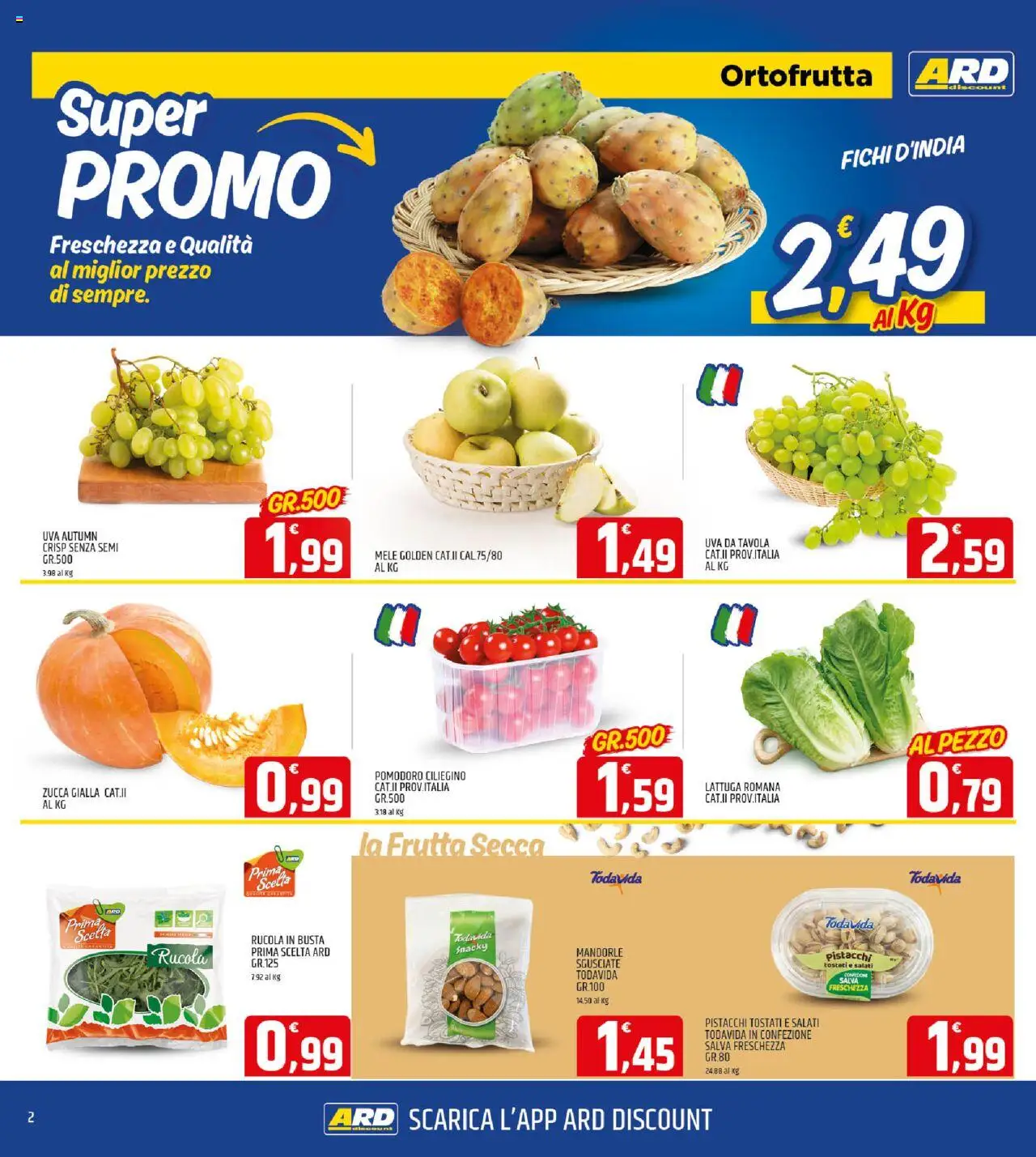 Volantino ARD Discount del 22.09.2025 | Pagina: 2 | Prodotti: Mele, Frutta, Pomodoro, Uva