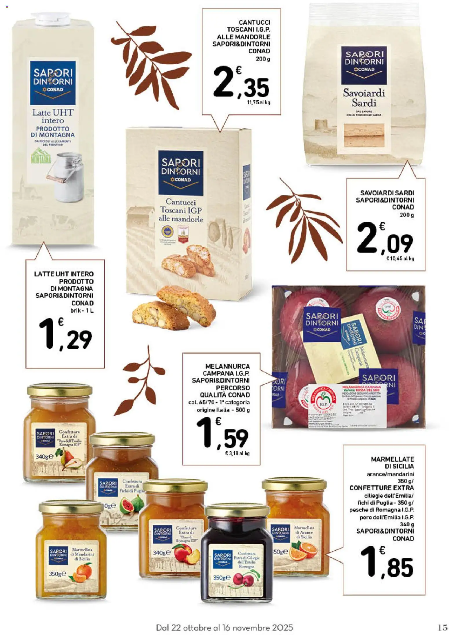 Volantino Conad del 22.10.2025 | Pagina: 15 | Prodotti: Mandarini, Latte, Mandorle, Savoiardi