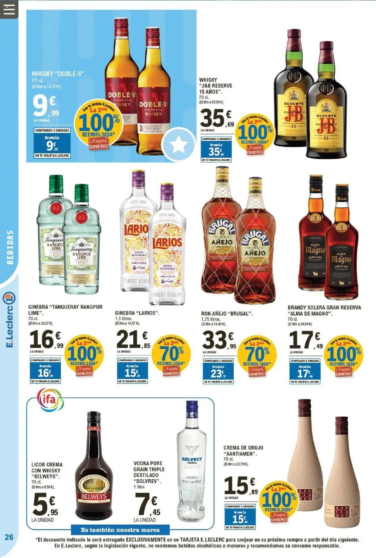 E.Leclerc folleto │ válido desde el 24.09.2025 | Página: 26 | Productos: Licor, Ron, Ginebra, Crema