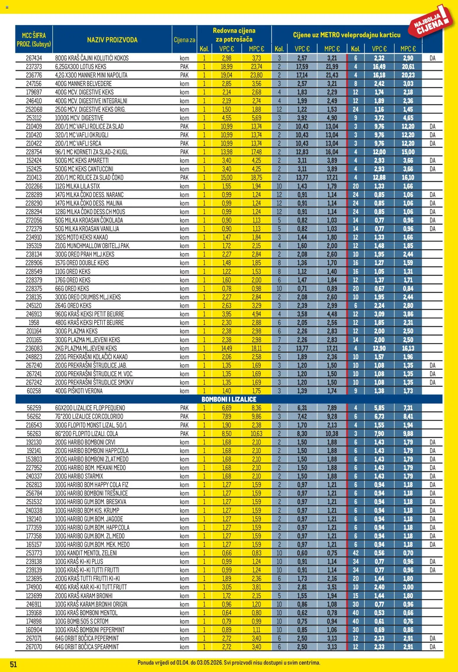 Metro katalog | vrijedi od 01.04.2026 | Stranica: 51 | Proizvodi: Čajni kolutići, Čokolada, Keks, Kakao
