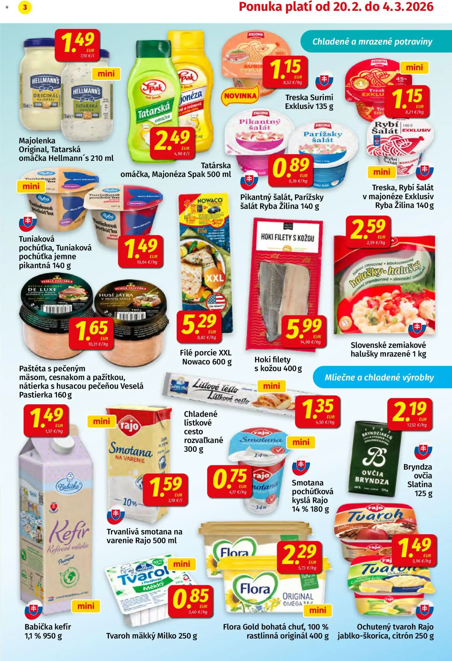 Nové Koruna akcie – leták je platný od 20.02.2026 | Strana: 3 | Produkty: Smotana, Šalát, Omáčka, Treska