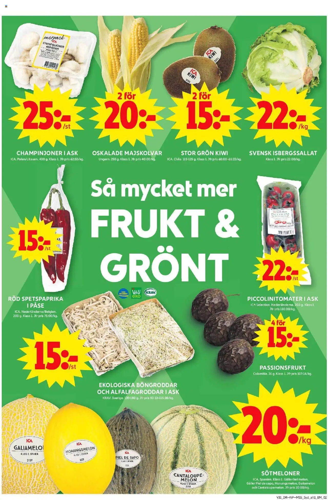 ICA Maxi reklamblad aktuell från 28.07.2025 | Sida: 3 | Produkter: Honungsmelon, Galia melon, Champinjoner, Passionsfrukt