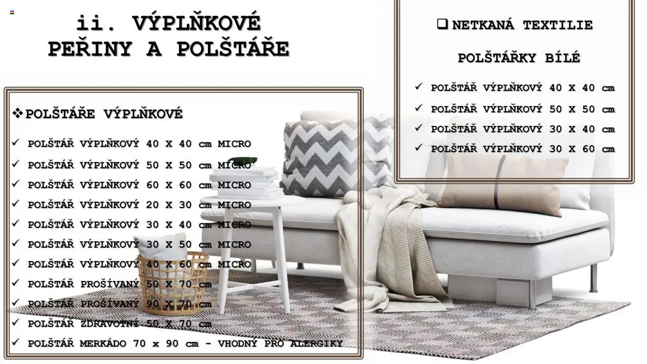 Prior - Bytový Textil od 21.05.2025 | Strana: 12 | Produkty: Polštářky, Polštáře, Peřiny, Polštář