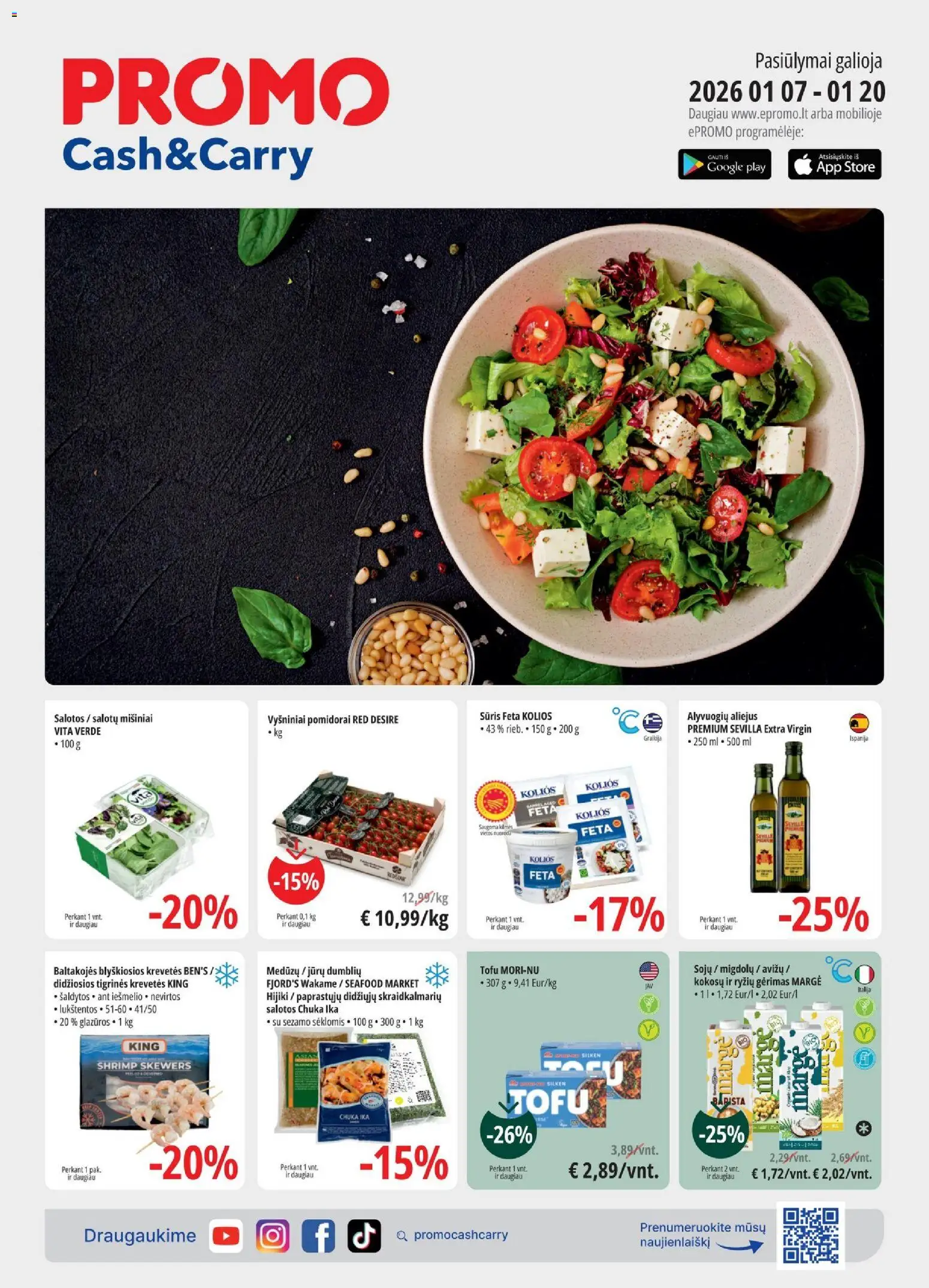 ePromo akcijos nuo 07.01.2026 | Puslapis: 1 | Prekių: Salotos, Sūris, Aliejus, Pomidorai