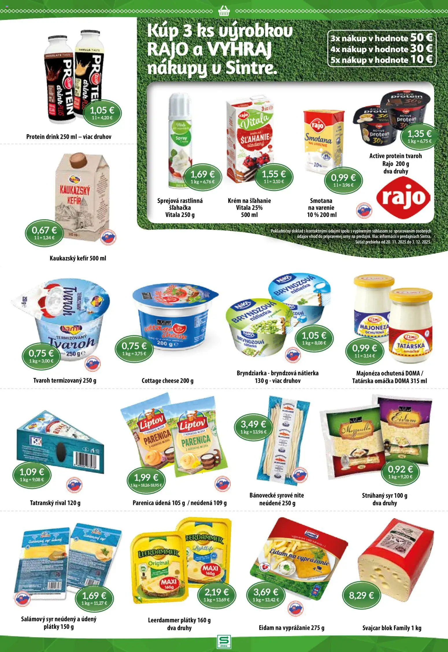 Nové Sintra akcie – leták je platný od 20.11.2025 | Strana: 5 | Produkty: Syr, Protein, Tvaroh, Tatárska omáčka