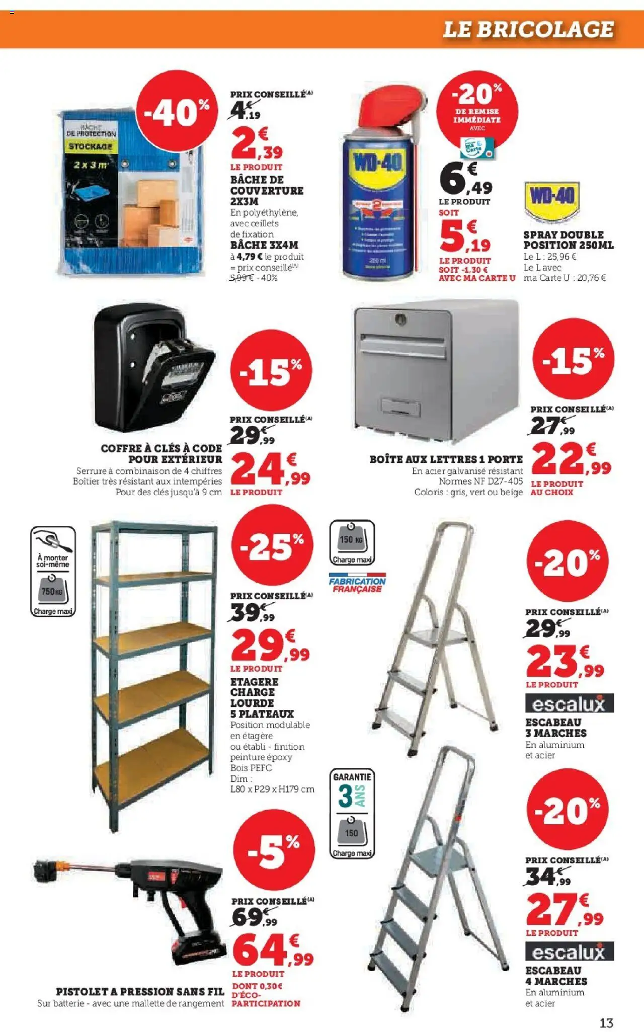  | Page: 13 | Produits: Boîte aux lettres, Porte, Batterie, Escabeau