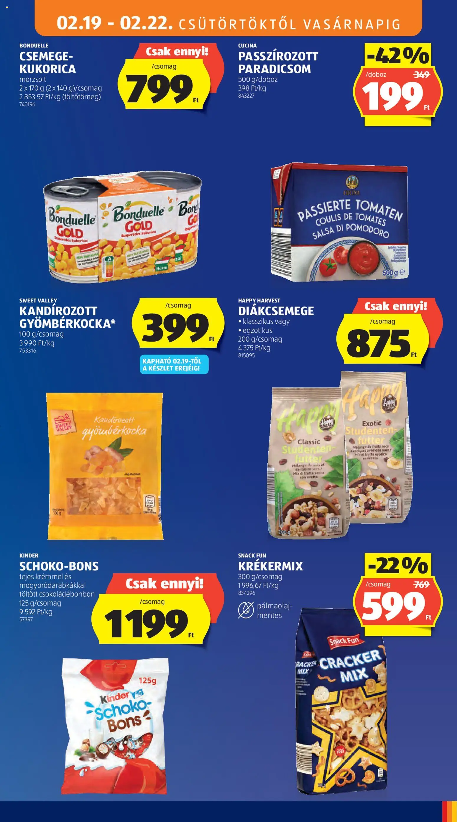 Aldi akciós ujság - amely érvényes a következő dátumtól: 19.02.2026 | Oldal: 11 | Termékek: Diákcsemege, Paradicsom