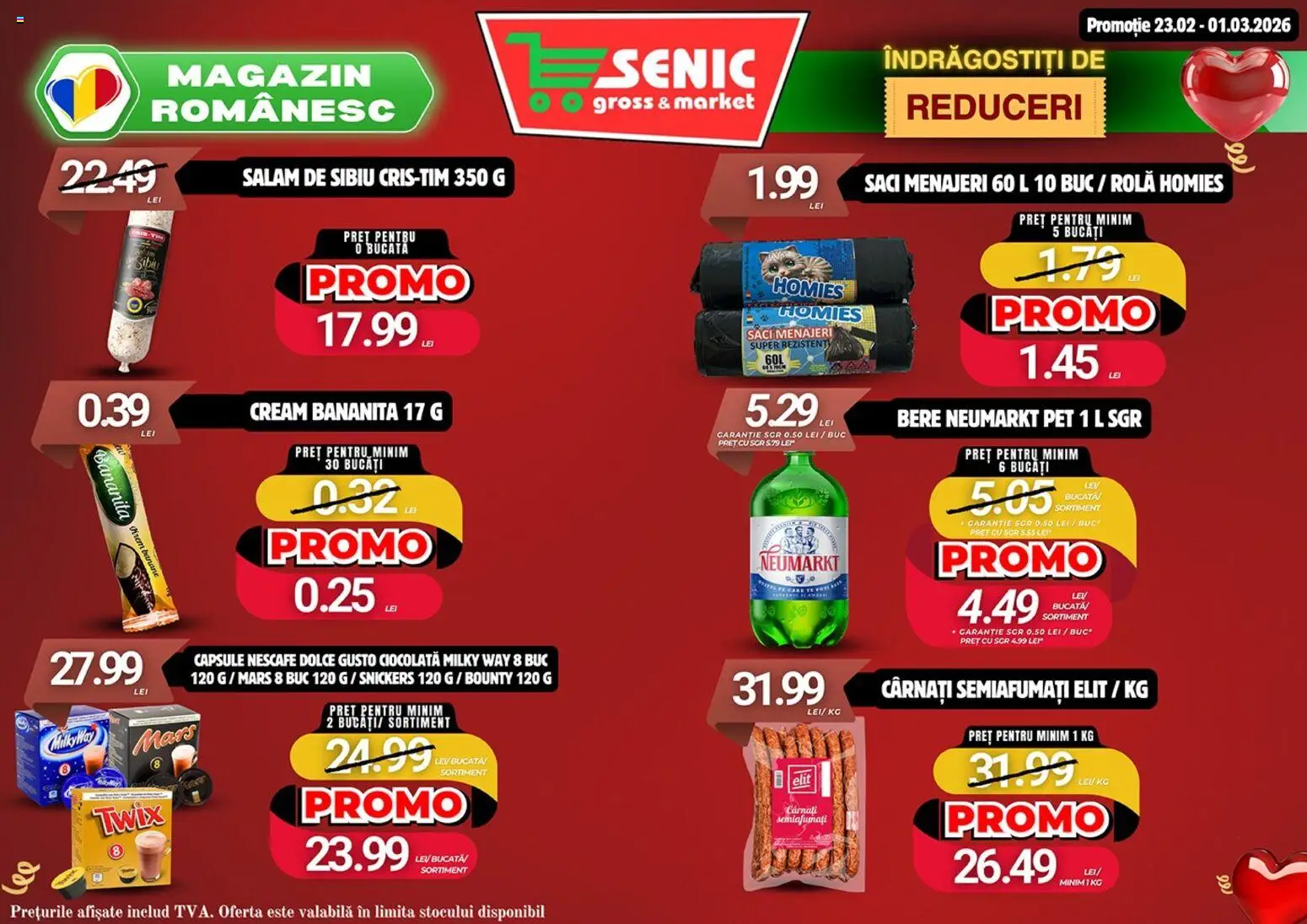 Noul catalog Senic – valabil de la 23.02.2026 | Pagină: 4 | Produse: Saci menajeri, Ciocolată, Banane, Cârnați