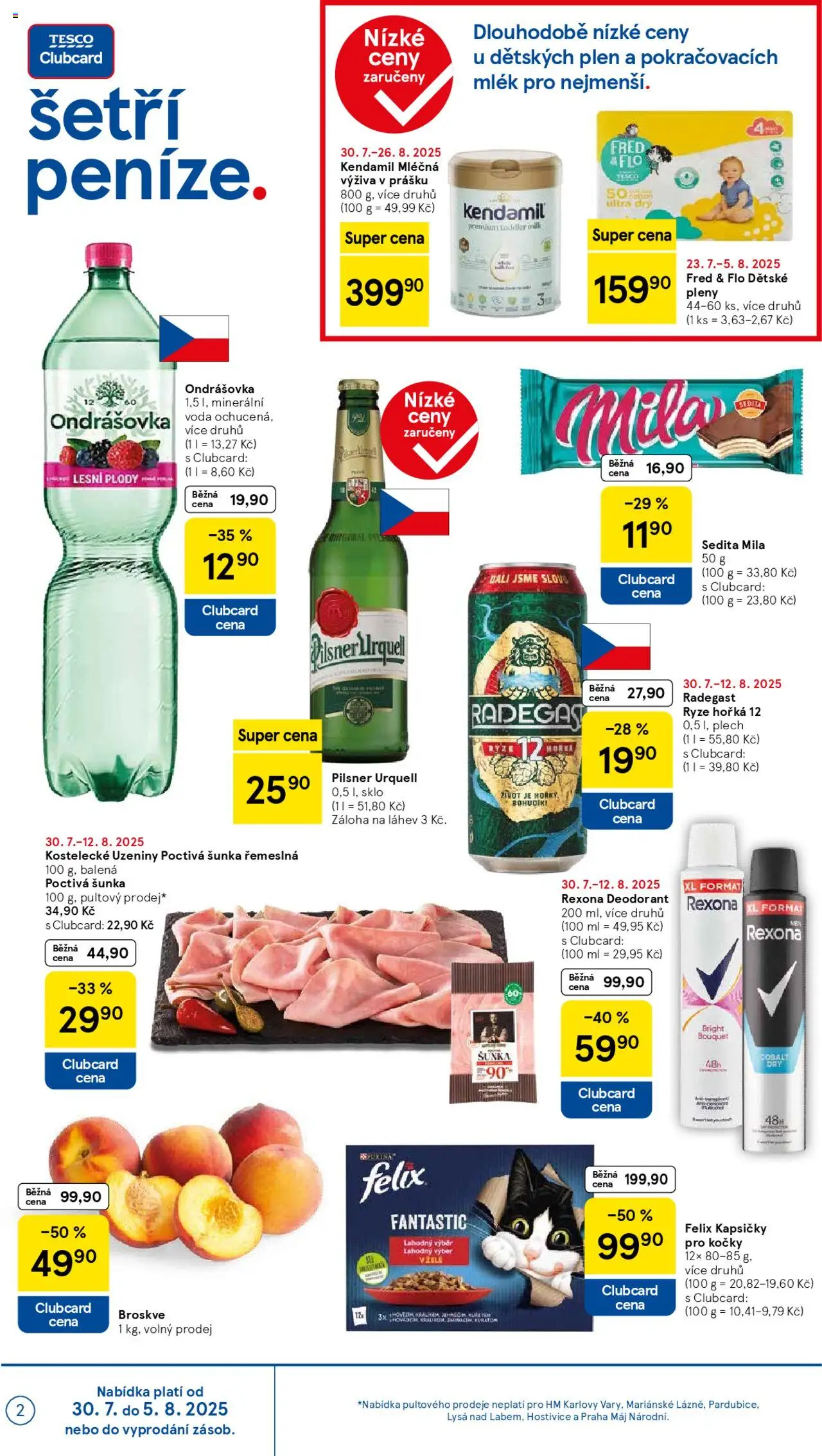 Tesco leták - Hypermarket od 30.07.2025 | Strana: 2 | Produkty: Radegast Ryze Hořká 12, Broskve, Pilsner Urquell, Mila