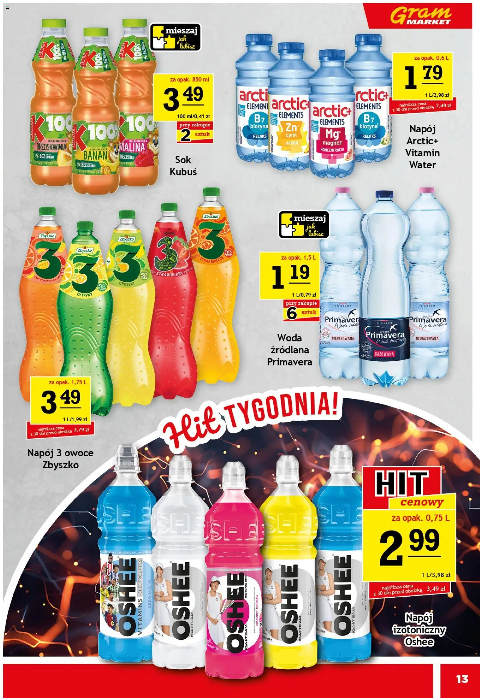 Gram Market Gazetka od 07.01.2026 | Strona: 13 | Produkty: Brzoskwinia, Malina, Banan, Owoce