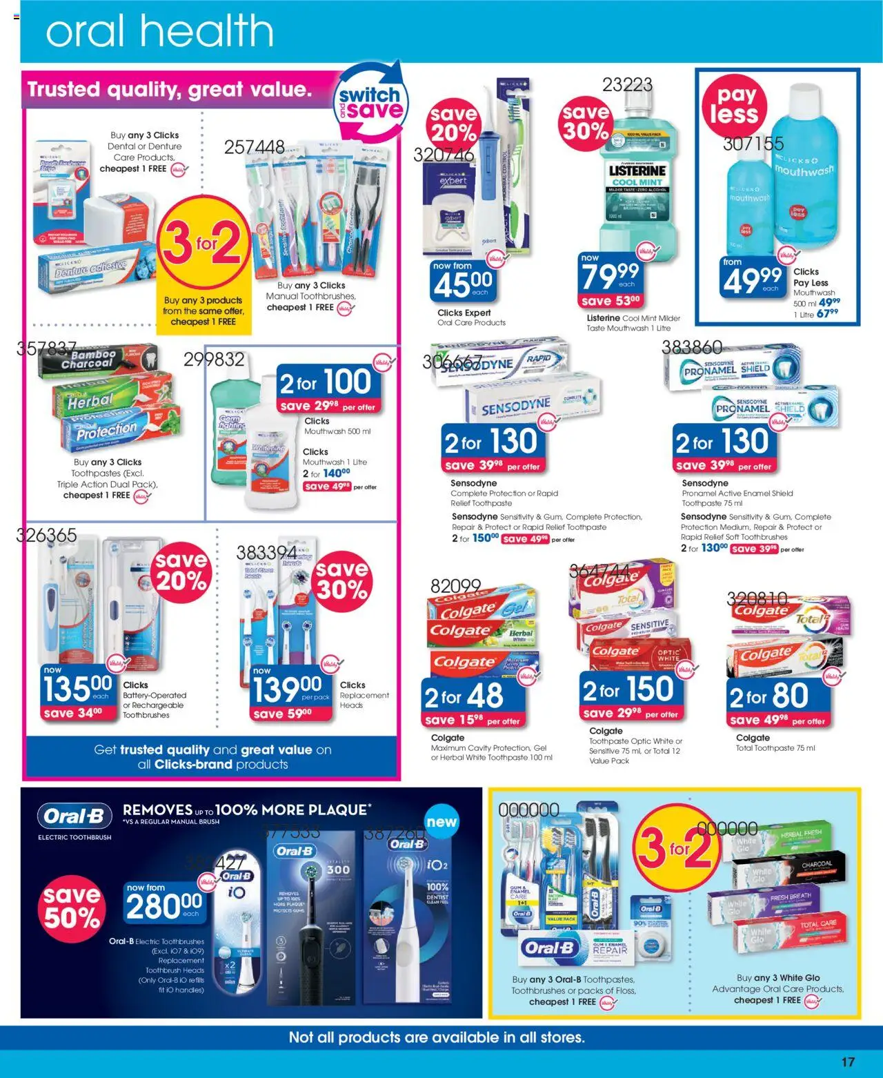 New Clicks catalogue – valid from 23.09.2025 | Page: 17 | Products: Adhesive, Enamel, Mouthwash, Toothbrush