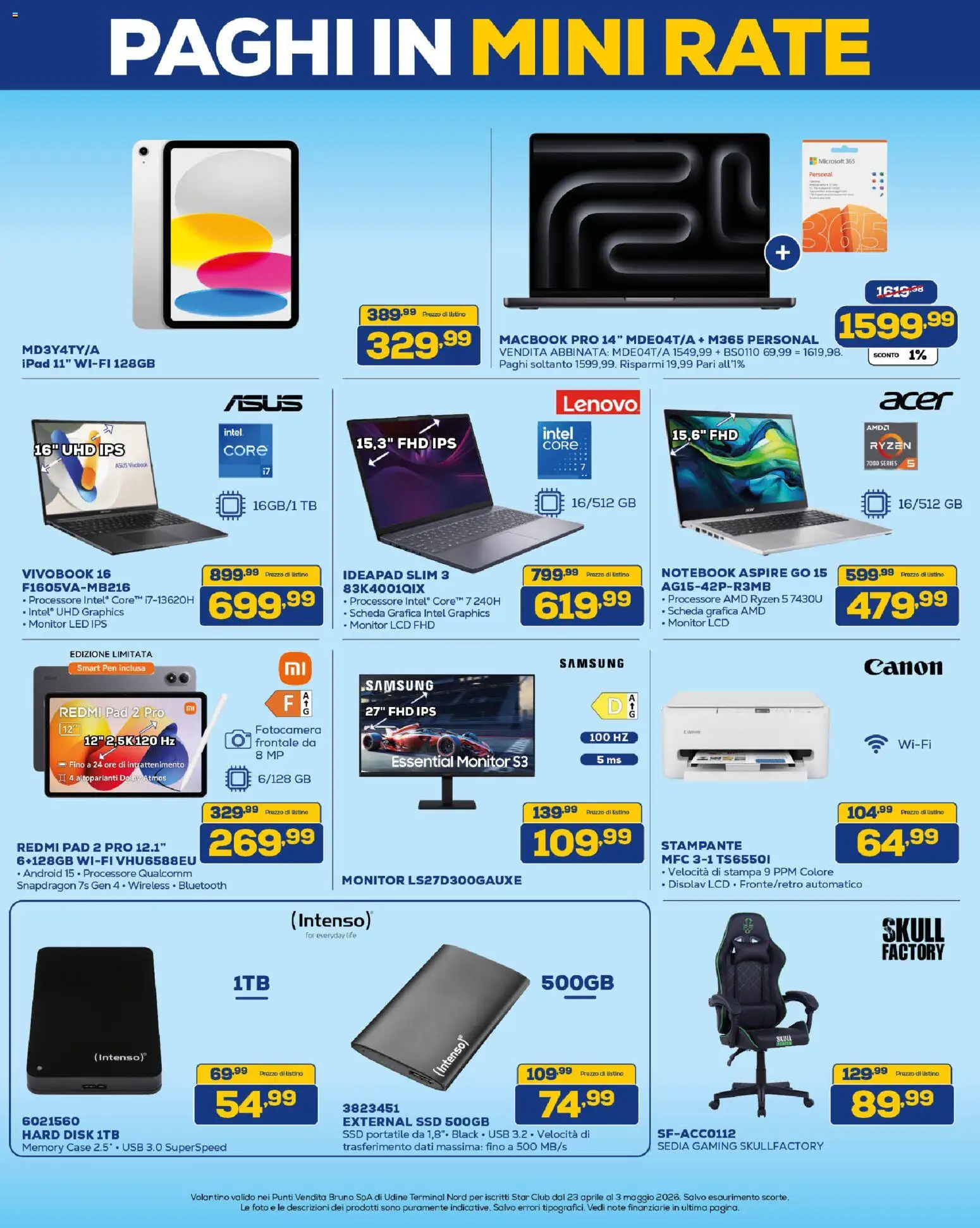 Volantino Euronics del 23.04.2026 | Pagina: 3 | Prodotti: Notebook, Fotocamera, USB, Sedia