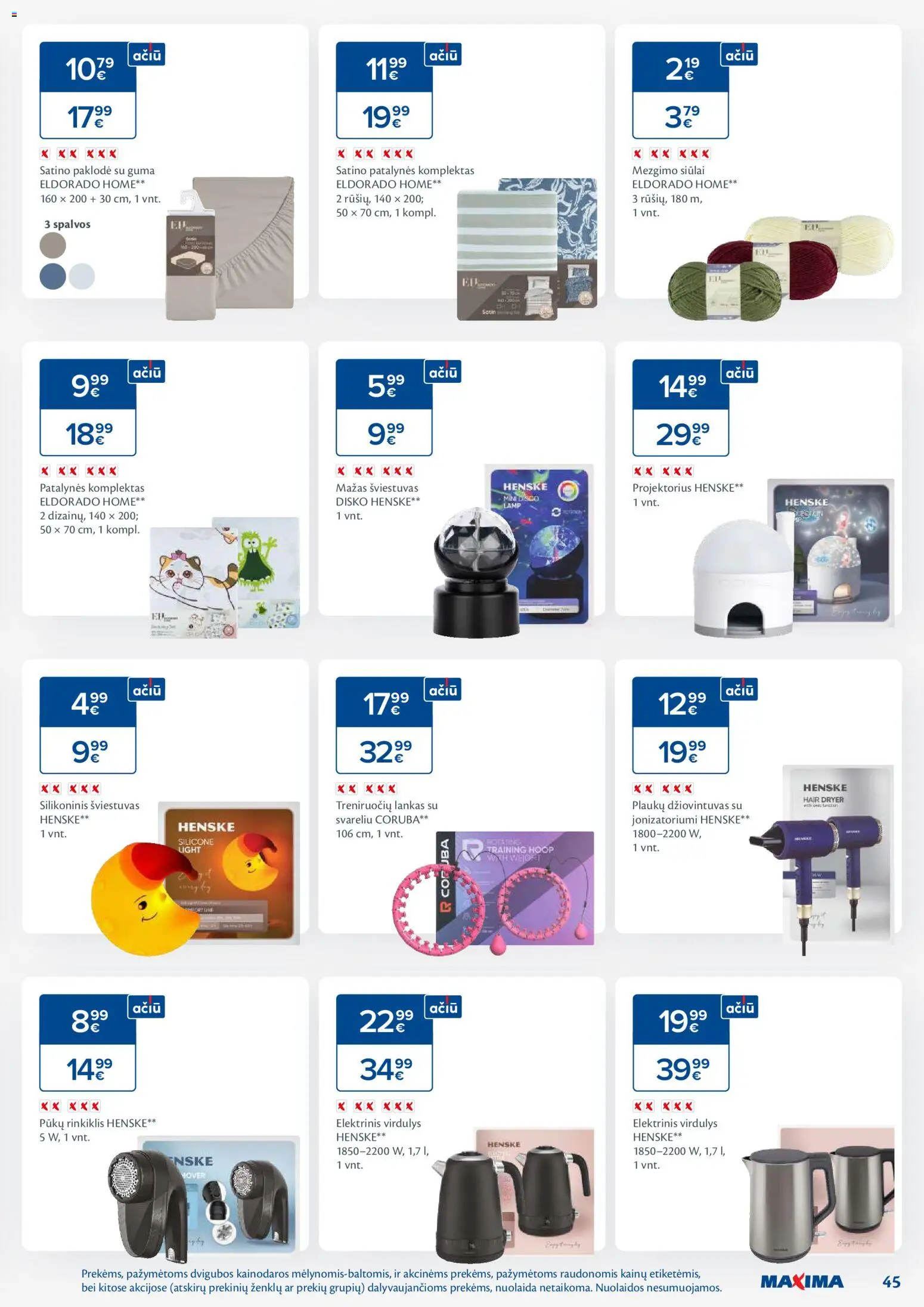 MAXIMA akcijos nuo 18.11.2025 | Puslapis: 45 | Prekių: Plaukų džiovintuvas, Virdulys, Patalynės komplektas