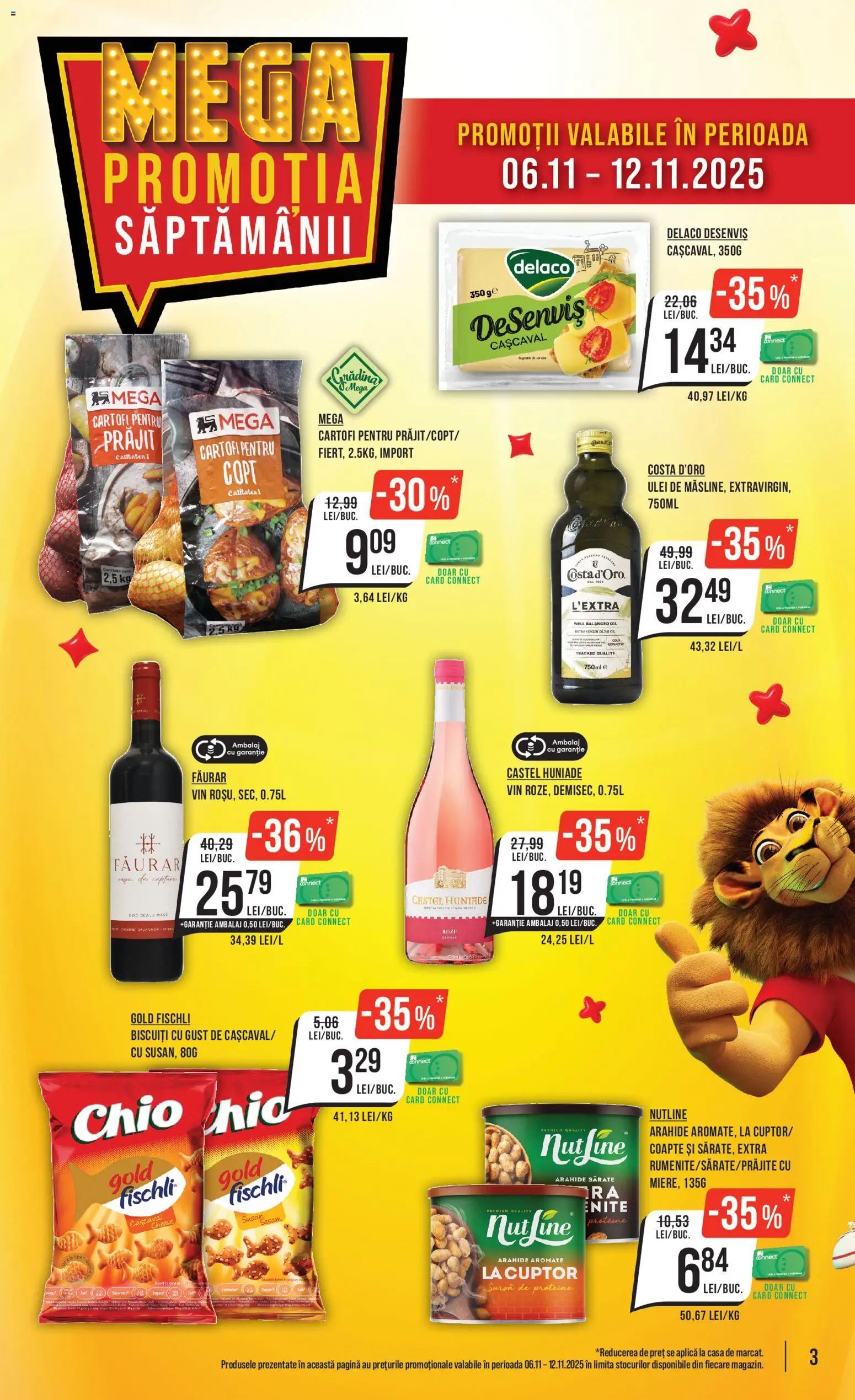 Noul catalog Mega Image – valabil de la 06.11.2025 | Pagină: 3 | Produse: Masaüstü kılıfı, Cașcaval, Arahide, Vin