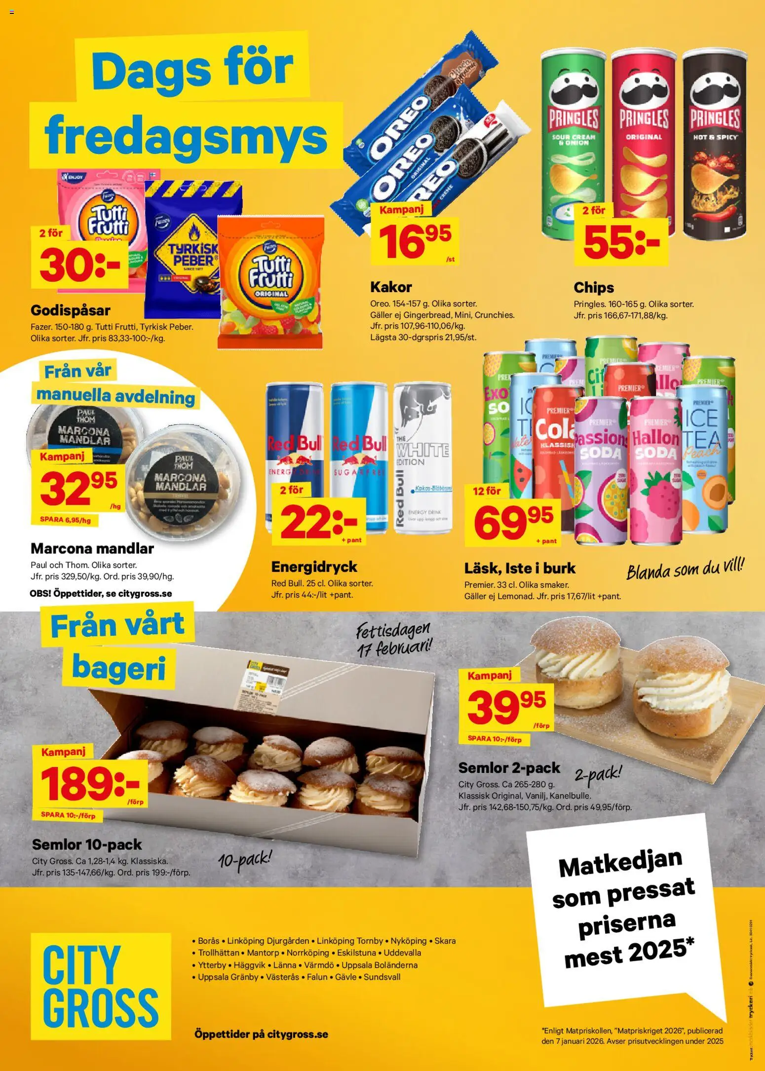 City Gross reklamblad aktuell från 16.02.2026 | Sida: 10 | Produkter: Pringles, Bageri, Oreo, Energidryck