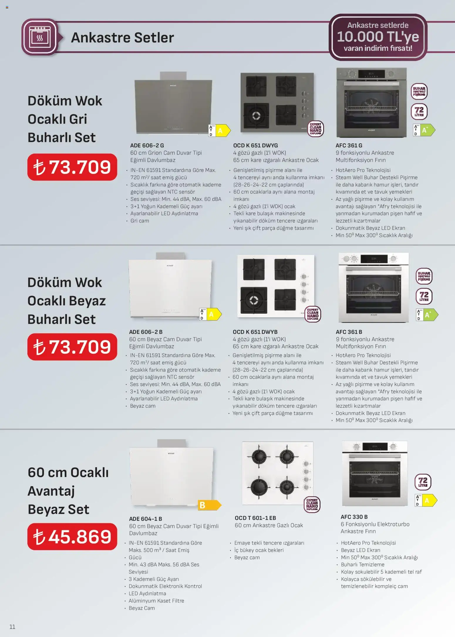 Arçelik Ankastre Kataloğu - 16.01.2026 tarihinden itibaren geçerlidir | Sayfa: 11 | Ürünler: Davlumbaz, Raf, Fırın, Ocak