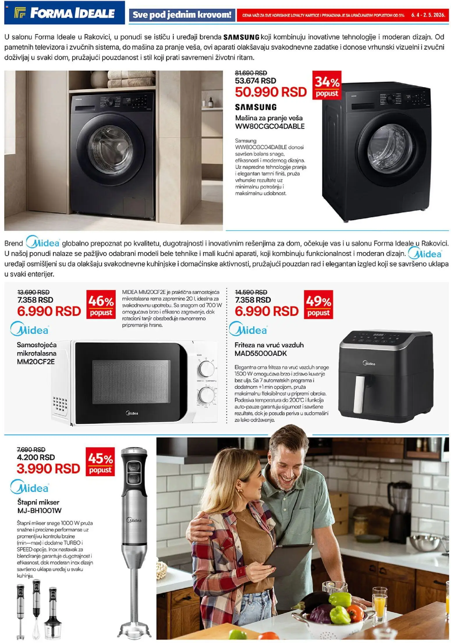Forma Ideale katalog - važi od 06.04.2026 | Strana: 4 | Proizvode: Tanjir, Friteza, Mašina za pranje veša, Štapni mikser