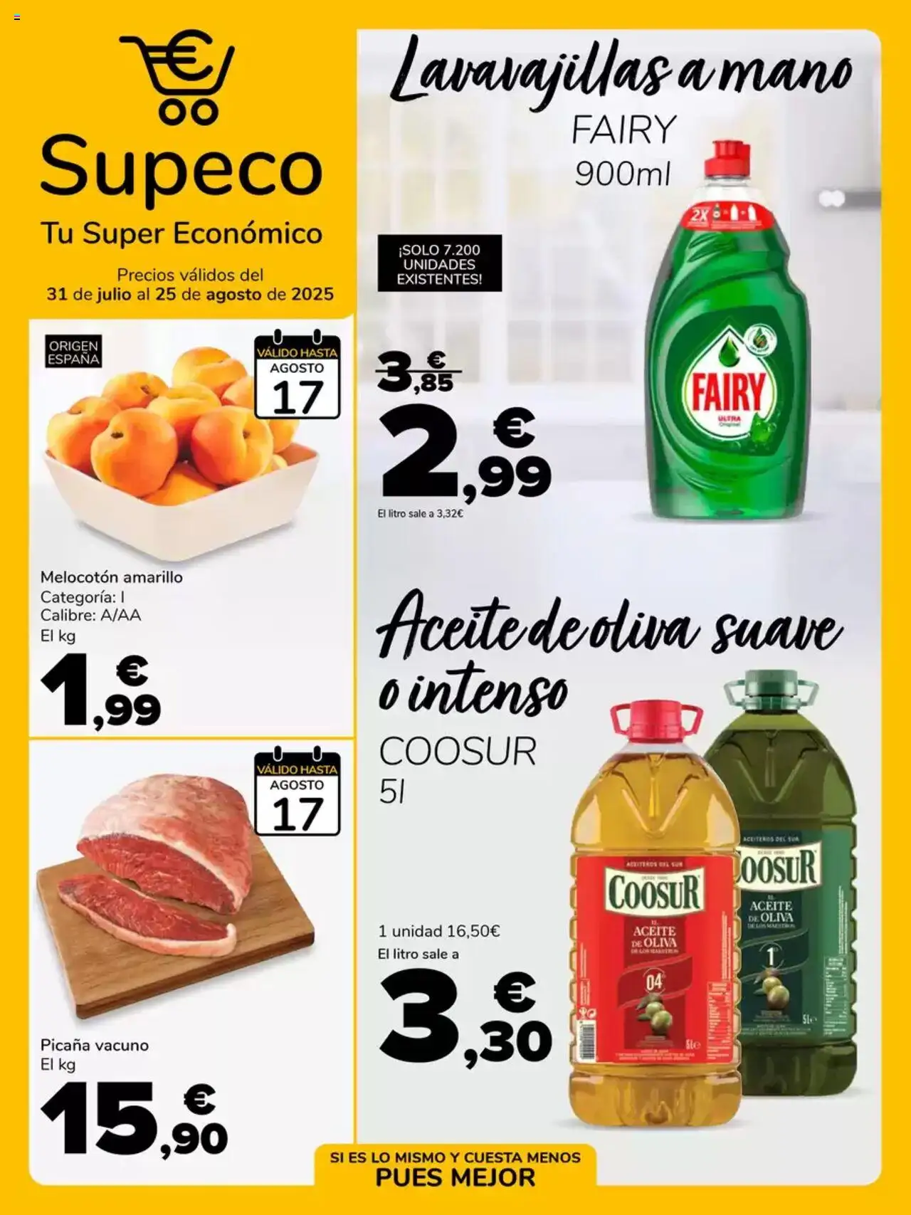 Supeco folleto │ válido desde el 31.07.2025 | Página: 1 | Productos: Aceite, Aceite de oliva, Lavavajillas, Melocotón amarillo
