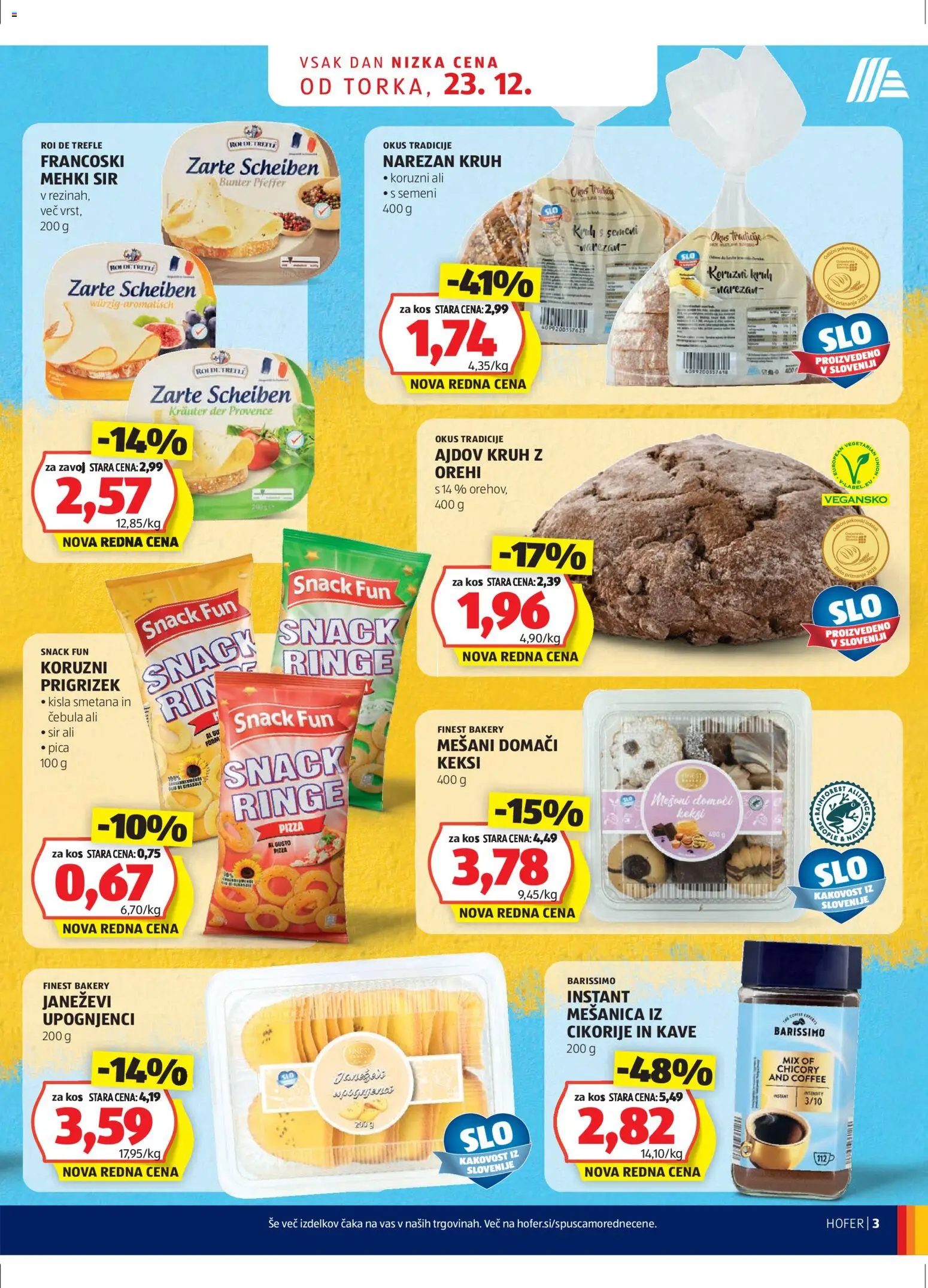 Novi Hofer katalog ponudbe – veljaven od 23.12.2025 | Stran: 3 | Izdelki: Keksi, Sir, Kisla smetana, Cebula