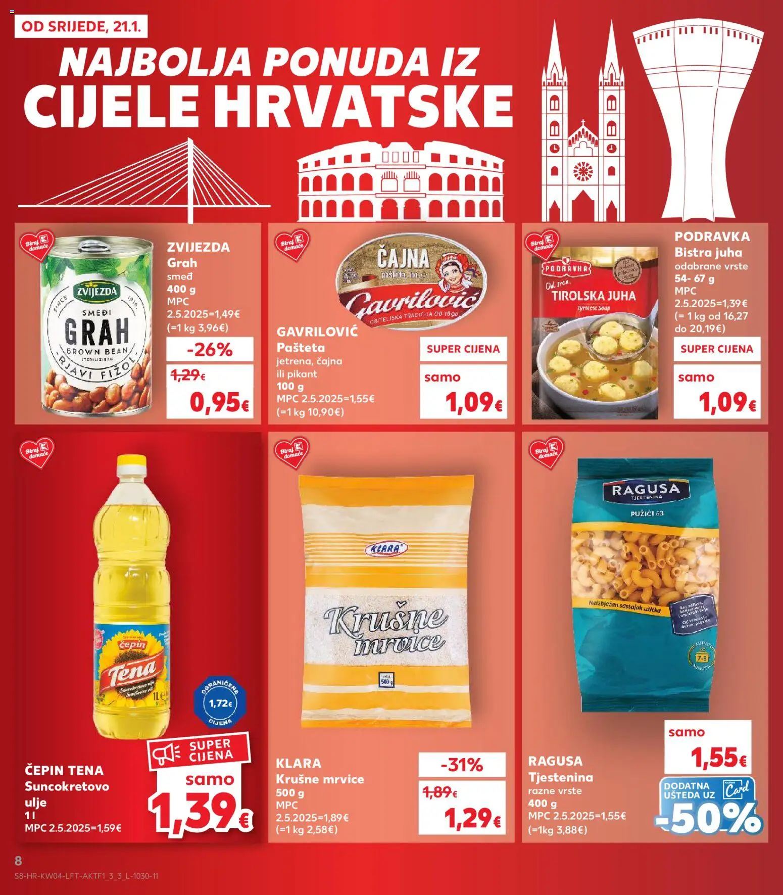 Kaufland katalog | vrijedi od 21.01.2026 | Stranica: 8 | Proizvodi: Suncokretovo ulje, Krušne mrvice, Ulje, Pašteta