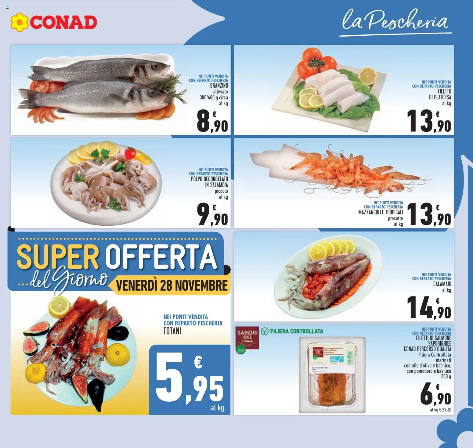 Volantino Conad del 19.11.2025 | Pagina: 5 | Prodotti: Polpo, Mazzancolle, Calamari, Basilico