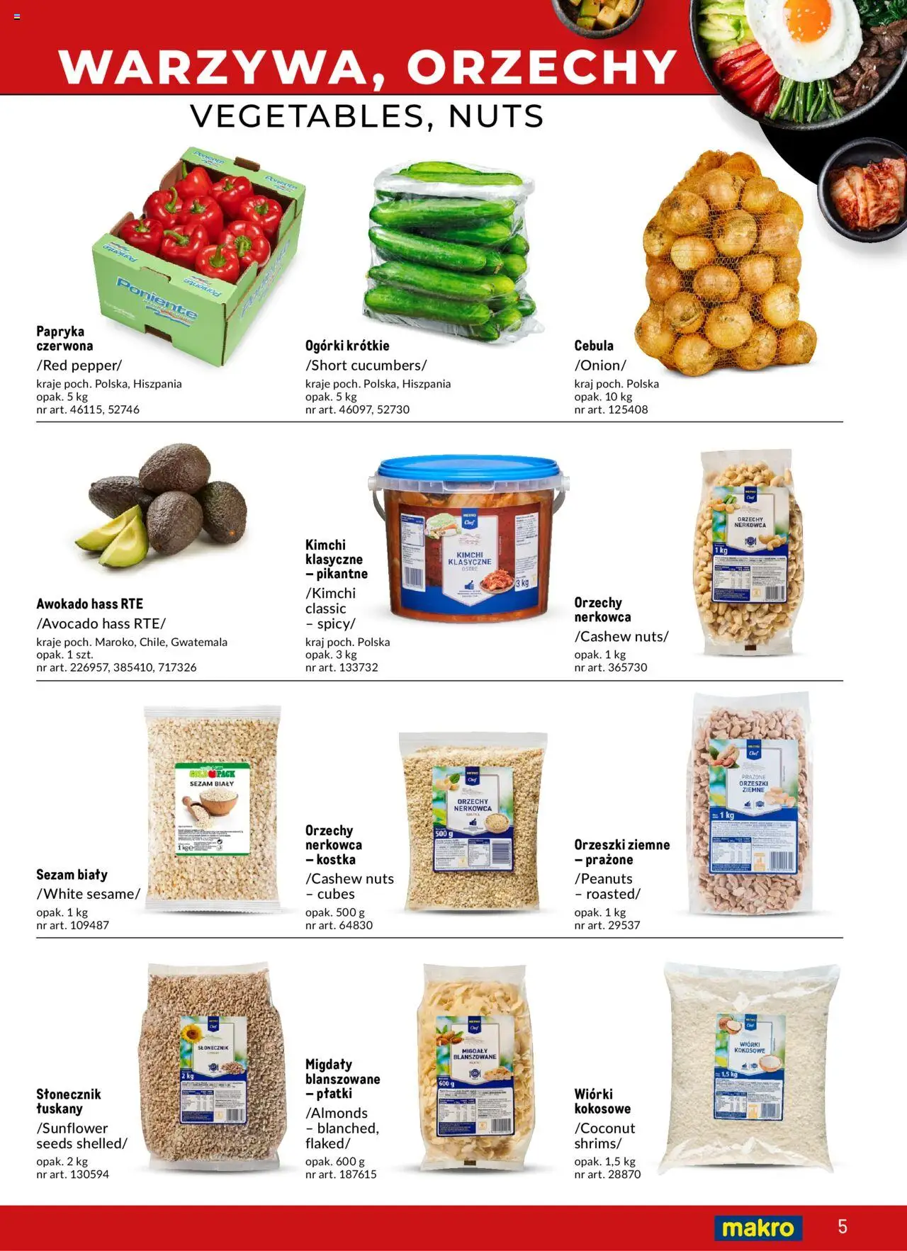 Makro Gazetka - Azja Smaki orientu od 22.02.2024 | Strona: 5 | Produkty: Papryka, Płatki, Orzechy, Ogórki