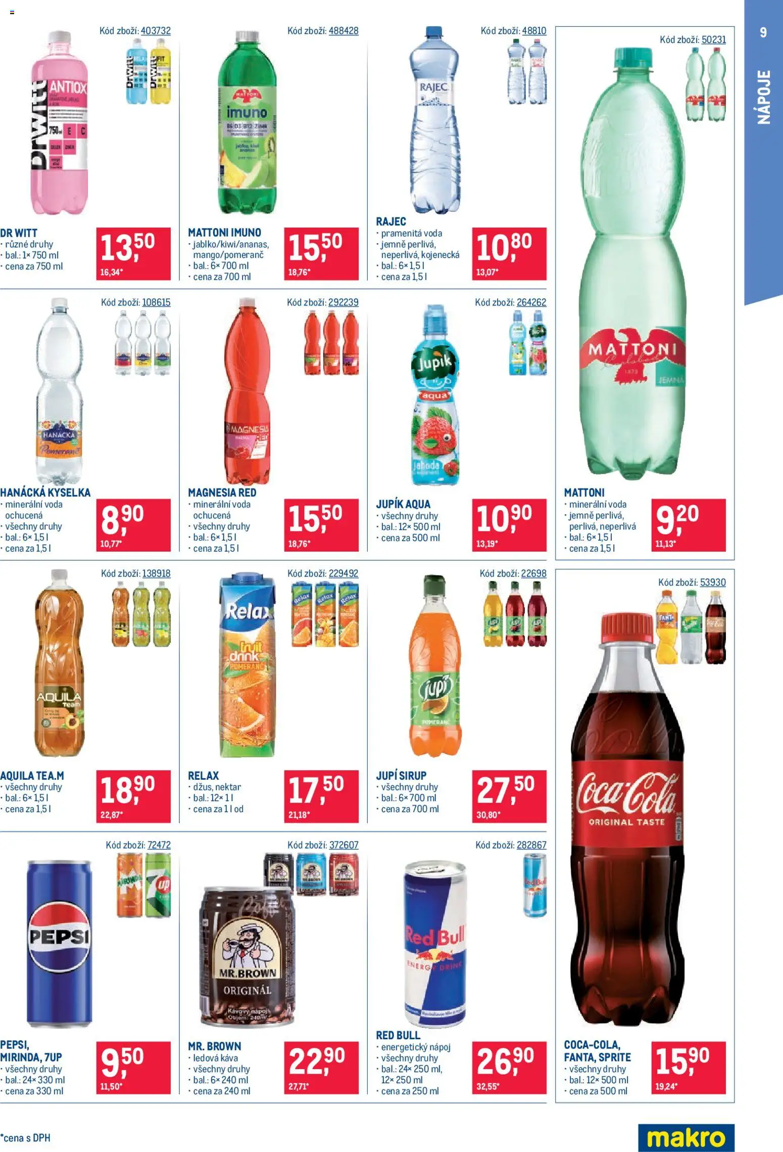 Makro leták - Maloobchod od 22.10.2025 | Strana: 9 | Produkty: Voda, Pepsi, Energetický nápoj, Sprite