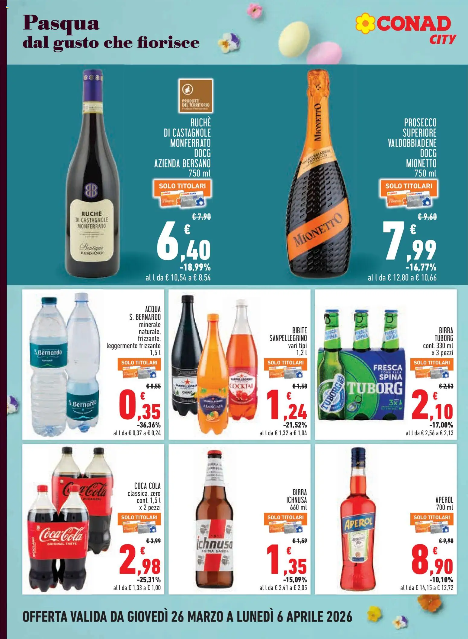 Volantino Conad del 26.03.2026 | Pagina: 14 | Prodotti: Birra, Prosecco, Acqua, Aperol