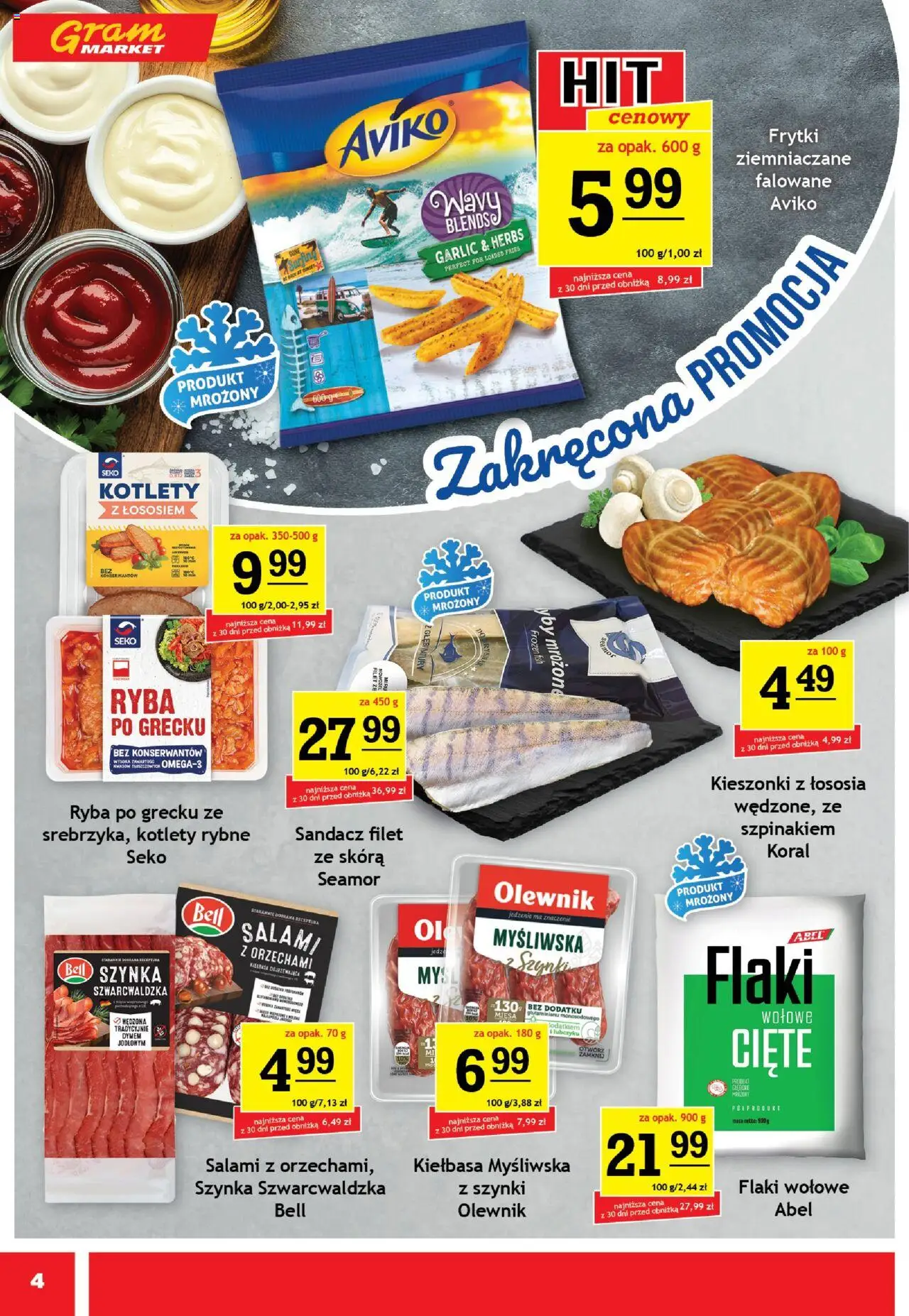 Gram Market Gazetka od 08.10.2025 | Strona: 4 | Produkty: Kiełbasa, Bell, Sandacz, Frytki