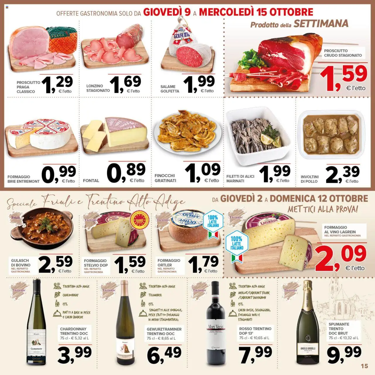 Volantino Todis del 02.10.2025 | Pagina: 15 | Prodotti: Pollo, Latte, Vino, Alici