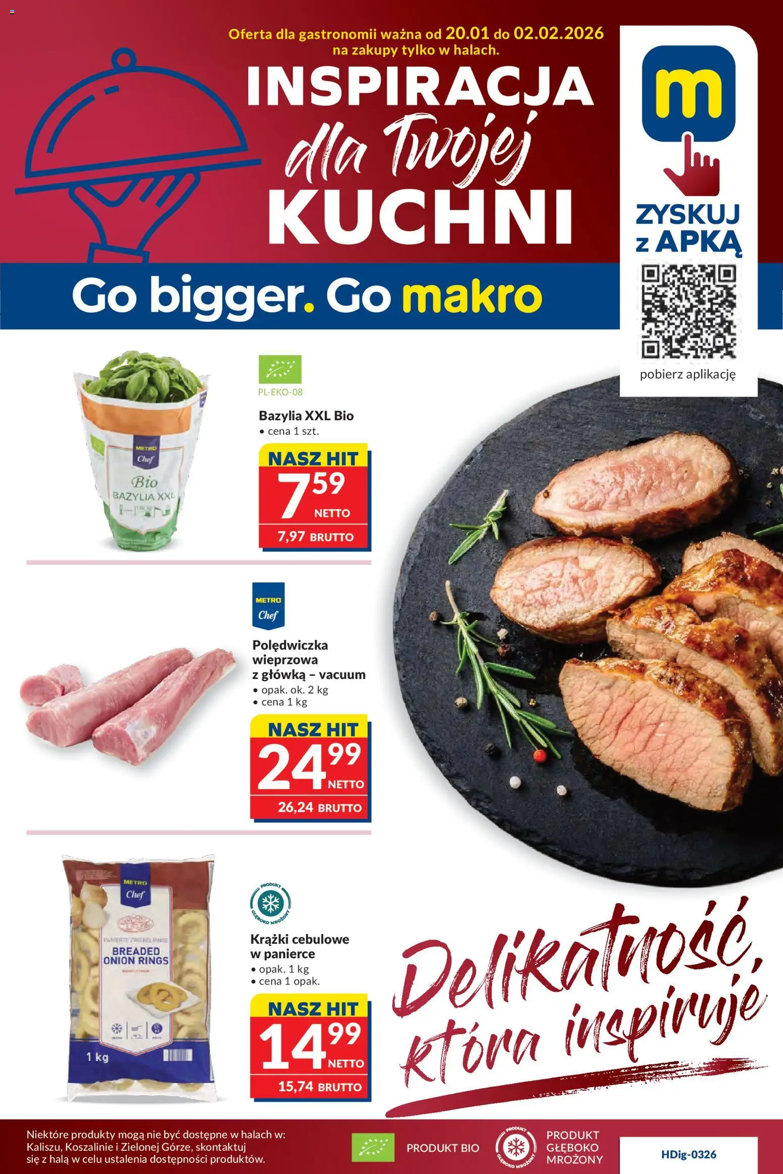 Makro - Oferta dla gastronomii od 20.01.2026 | Strona: 1 | Produkty: Polędwiczka wieprzowa, Krążki cebulowe, Bazylia