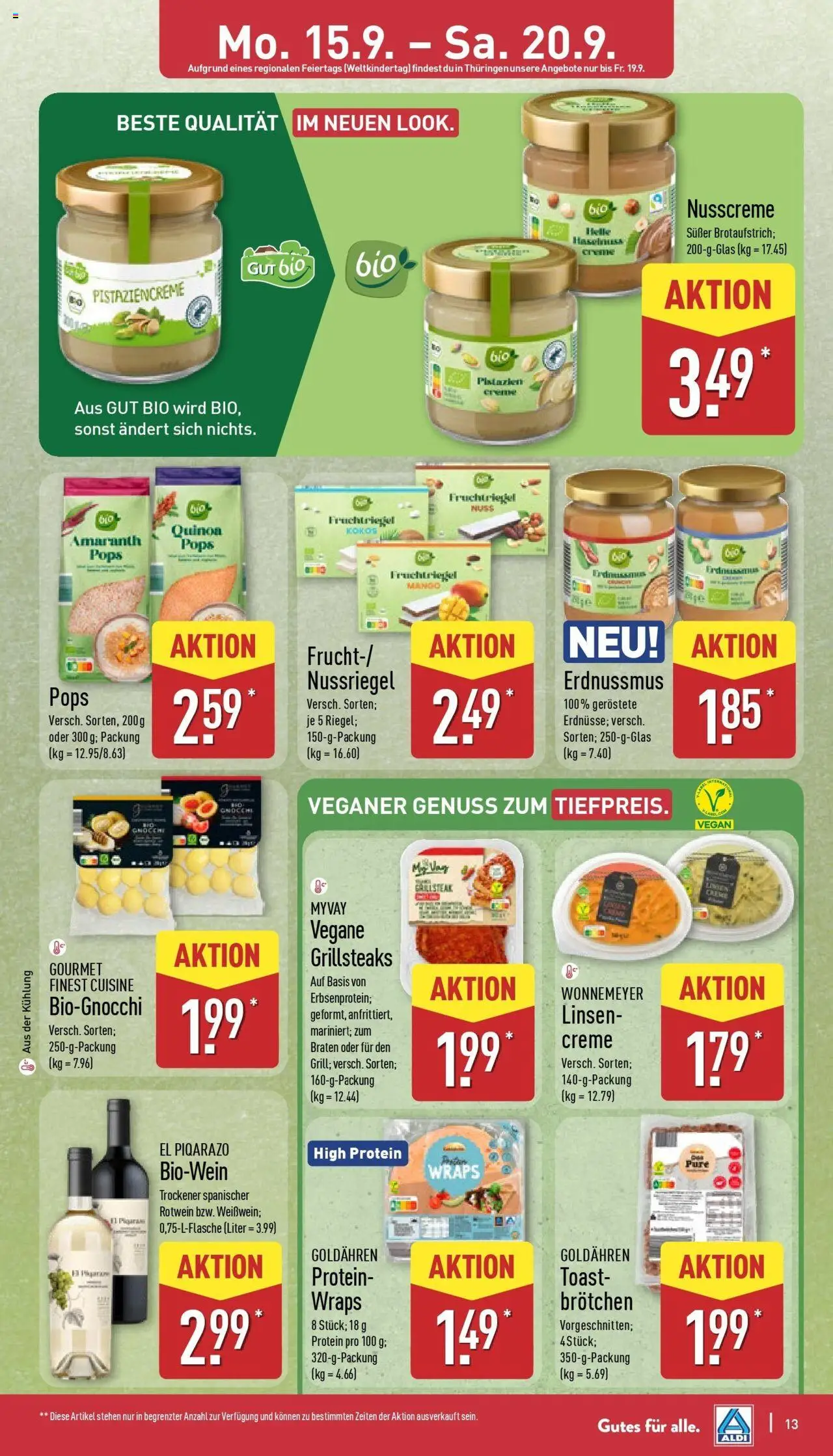 Aldi - ALDI Nord: Wochenangebote – gültig ab 14.09.2025 | Seite: 13 | Produkte: Toast, Rotwein, Pistazien, Creme