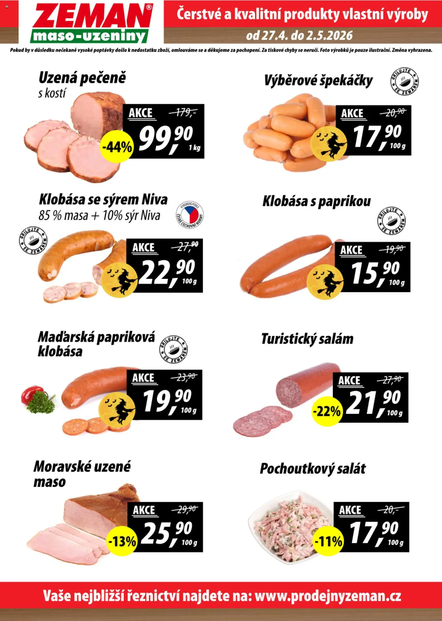 Prodejny Zeman leták od 27.04.2026 | Strana: 2 | Produkty: Salám, Gril, Moravské uzené, Niva