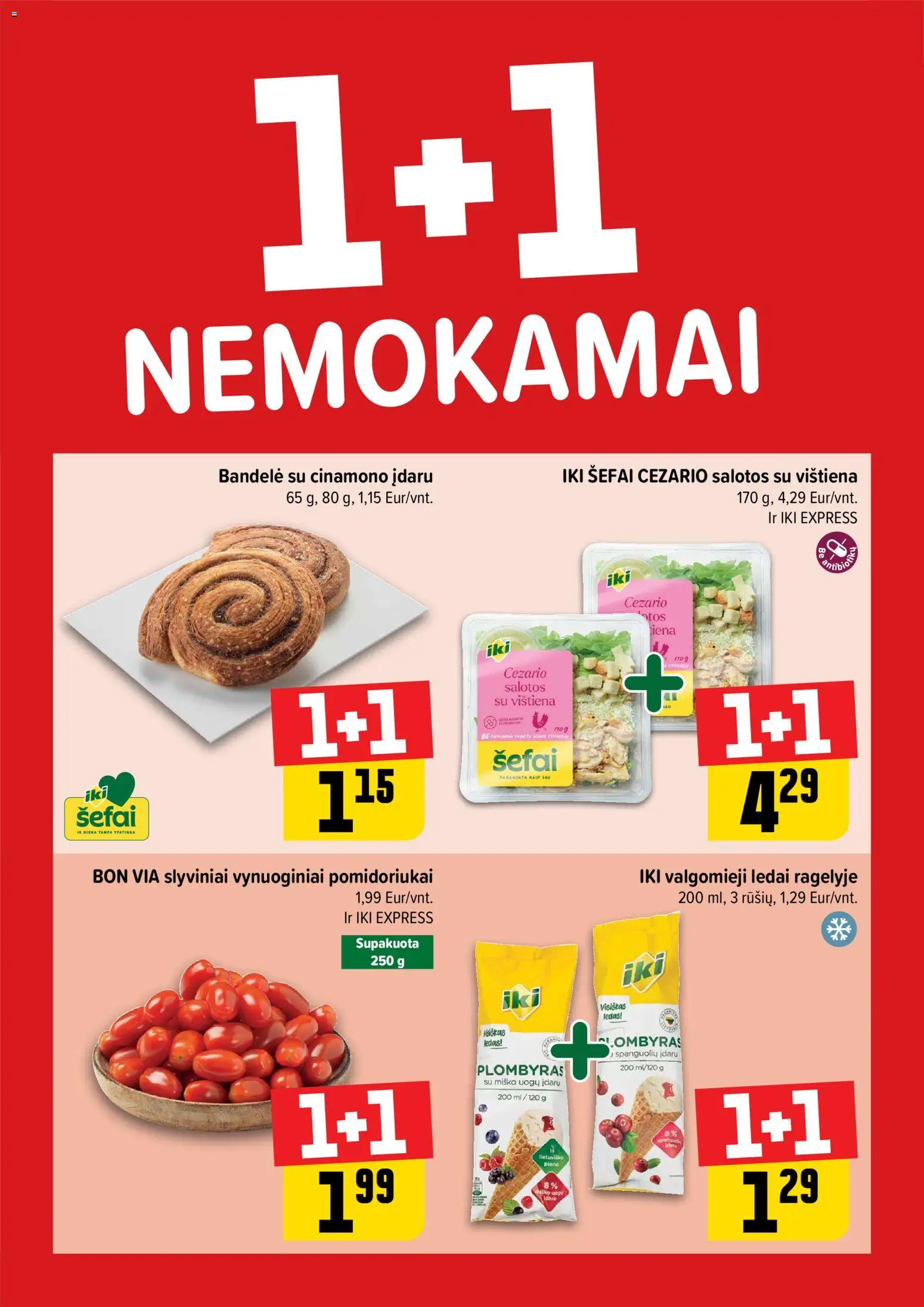 IKI akcijos nuo 09.03.2026 | Puslapis: 1 | Prekių: Salotos, Bandelė, Valgomieji ledai, Vištiena