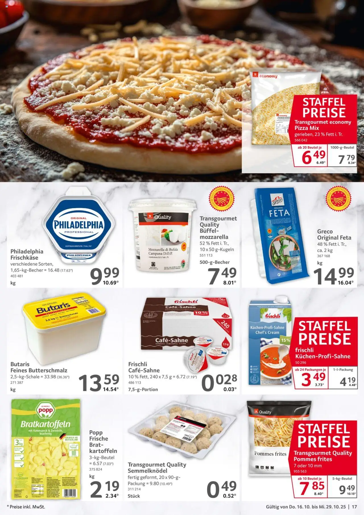 Selgros Gastronomie – gültig ab 16.10.2025 | Seite: 17 | Produkte: Butterschmalz, Mozzarella, Pizza, Frischkase