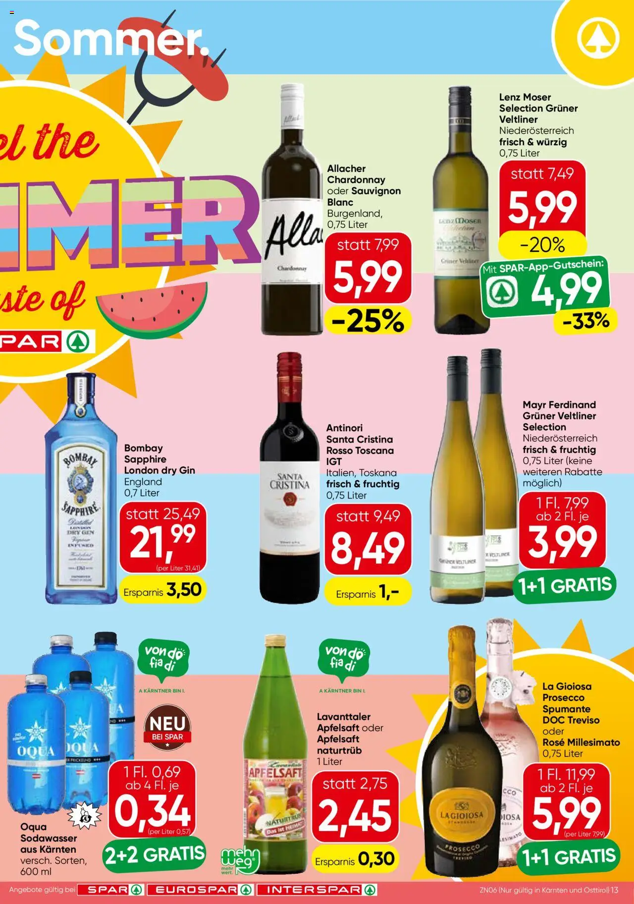 Spar Flugblatt - Kärnten gültig ab 14.08.2025 | Seite: 13 | Produkte: Gin, Planche de surf