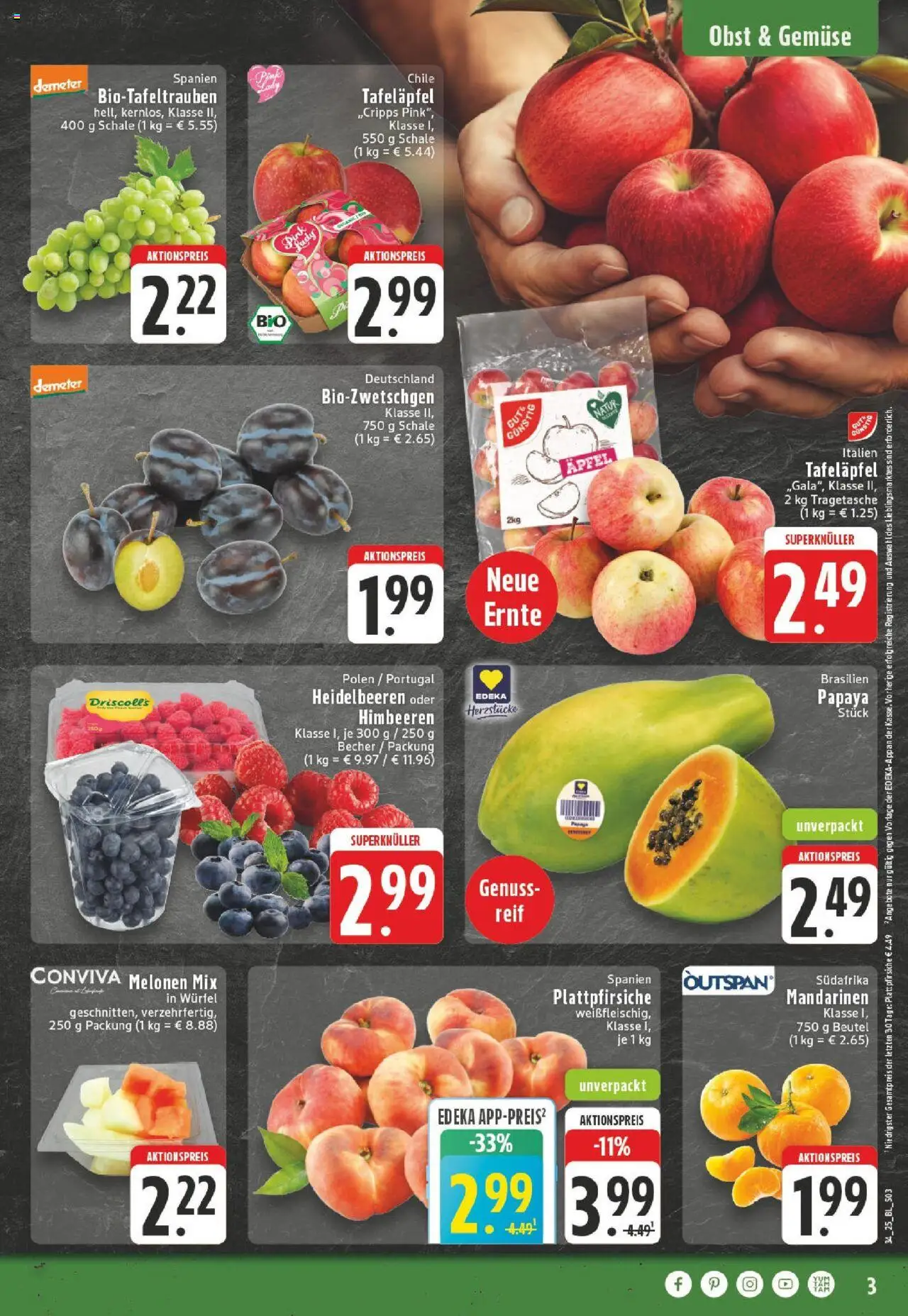 Edeka Prospekt 	 - gültig ab dem 18.08.2025 | Seite: 3 | Produkte: Himbeeren, Äpfel, Heidelbeeren, Obst