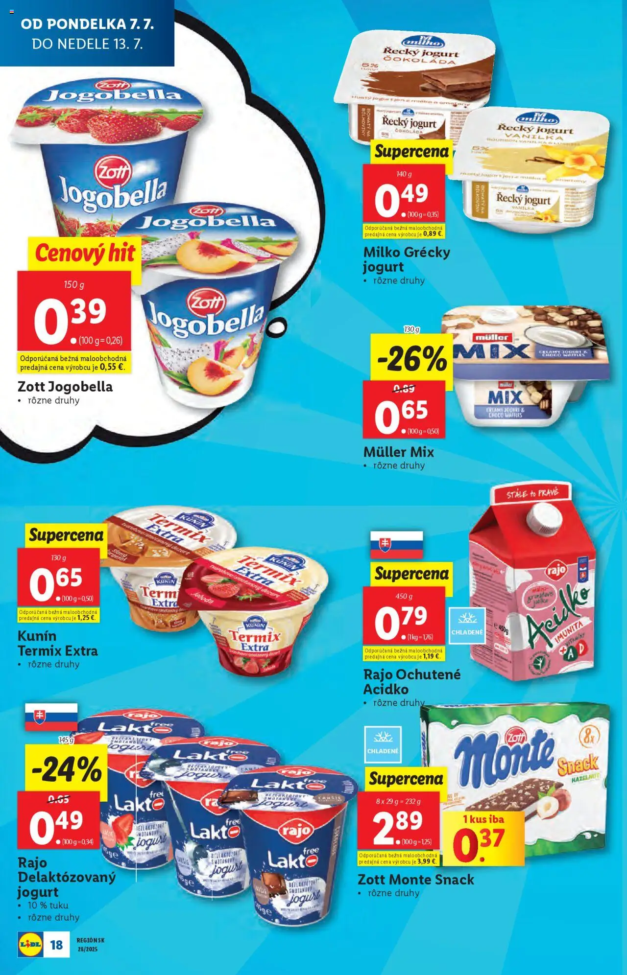 Lidl leták │ platný od 07.07.2025 | Strana: 18 | Produkty: Jogurt, Grécky jogurt, Bourbon, Acidko