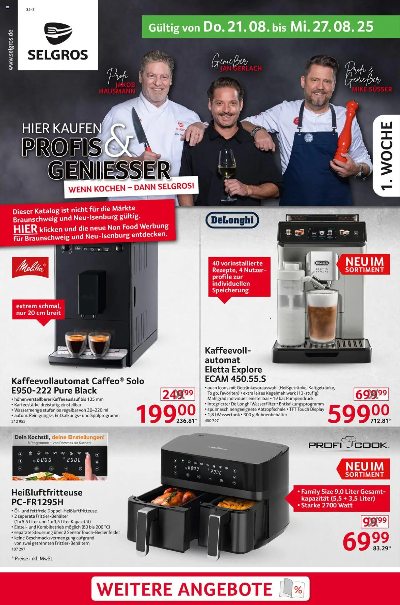 Selgros  Non Food - gültig ab dem 21.08.2025 | Seite: 1 | Produkte: Öl, Pommes, Kaffeevollautomat, Heißluftfritteuse
