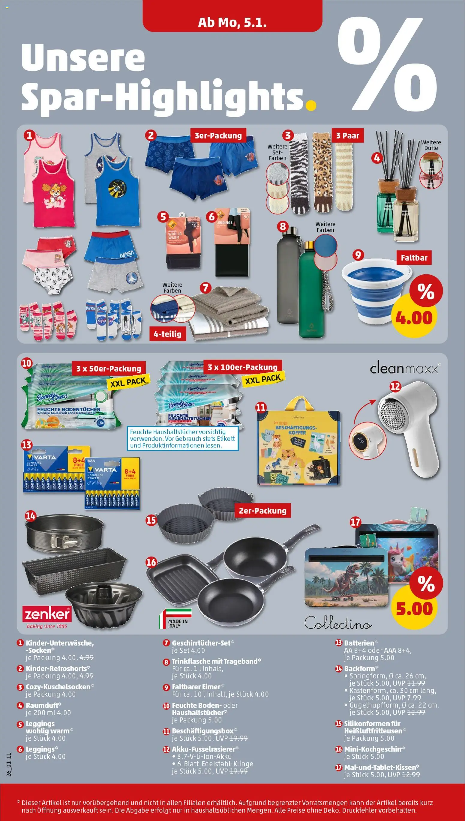 Penny Prospekt 	 – gültig ab 05.01.2026 | Seite: 26 | Produkte: Batterien, Socken, Leggings, Koffer