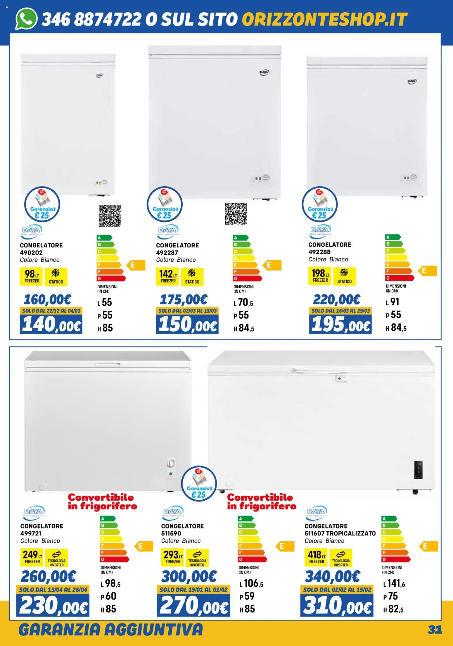 Volantino Orizzonte del 01.11.2025 | Pagina: 31 | Prodotti: Freezer, Frigorifero, Congelatore