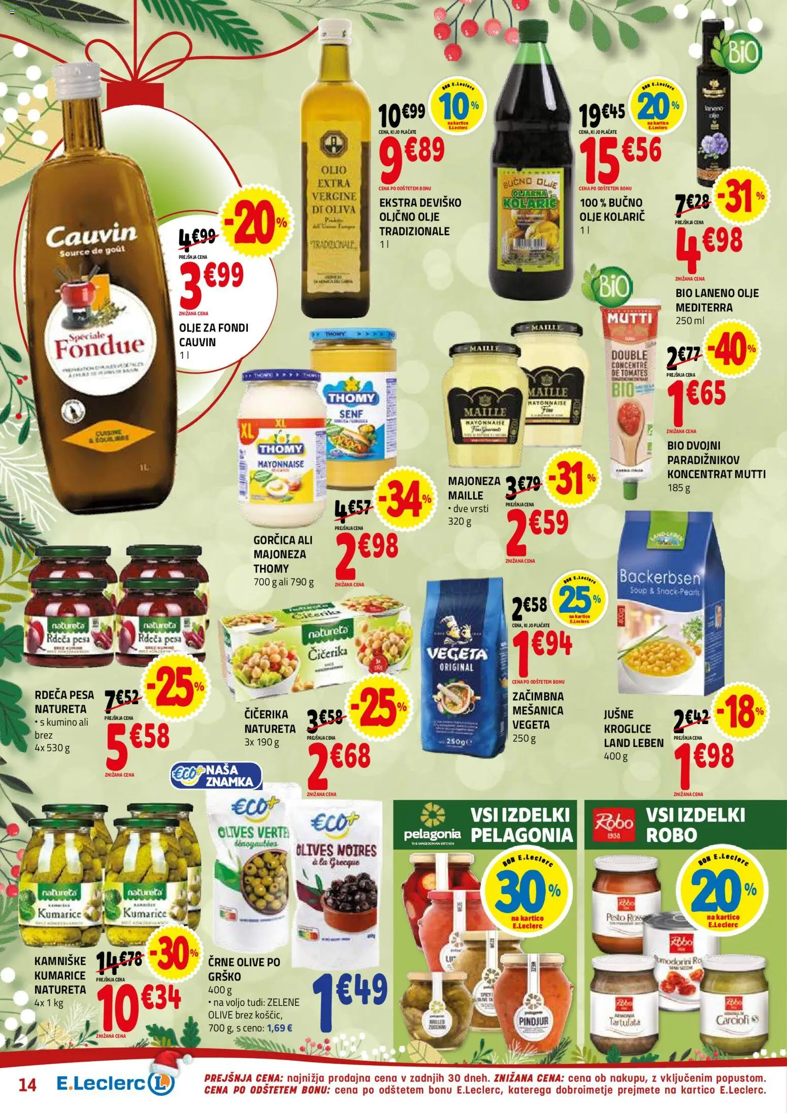 Novi E.leclerc katalog ponudbe – veljaven od 27.12.2025 | Stran: 14 | Izdelki: Oljčno olje, Kumarice, Majoneza, Pesa