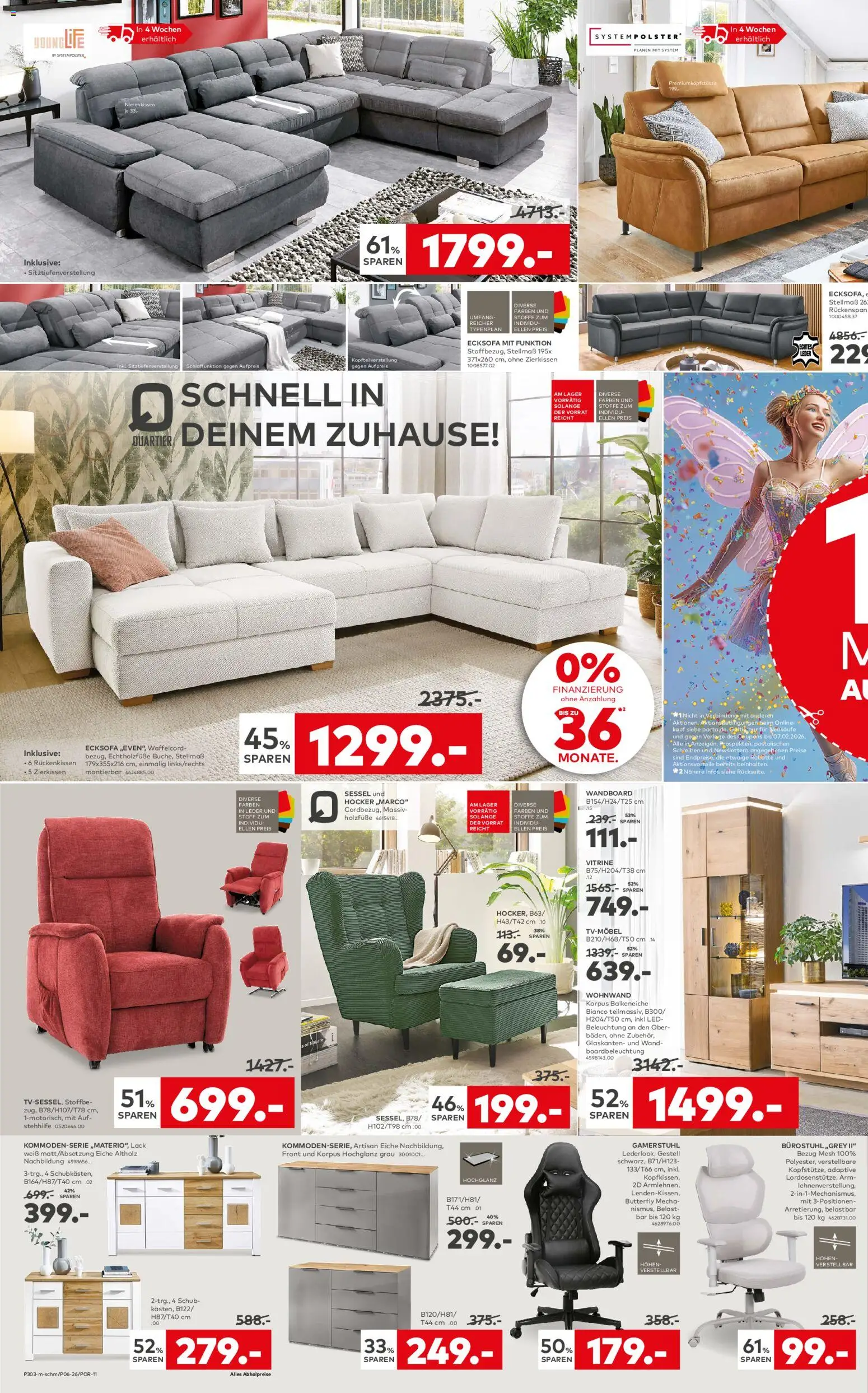 Porta! Rabattmagie im FEEbruar mit 19% MwSt. auf alles - Neuwied – gültig ab 01.02.2026 | Seite: 2 | Produkte: Ecksofa, Wandboard, Vitrine, Sessel