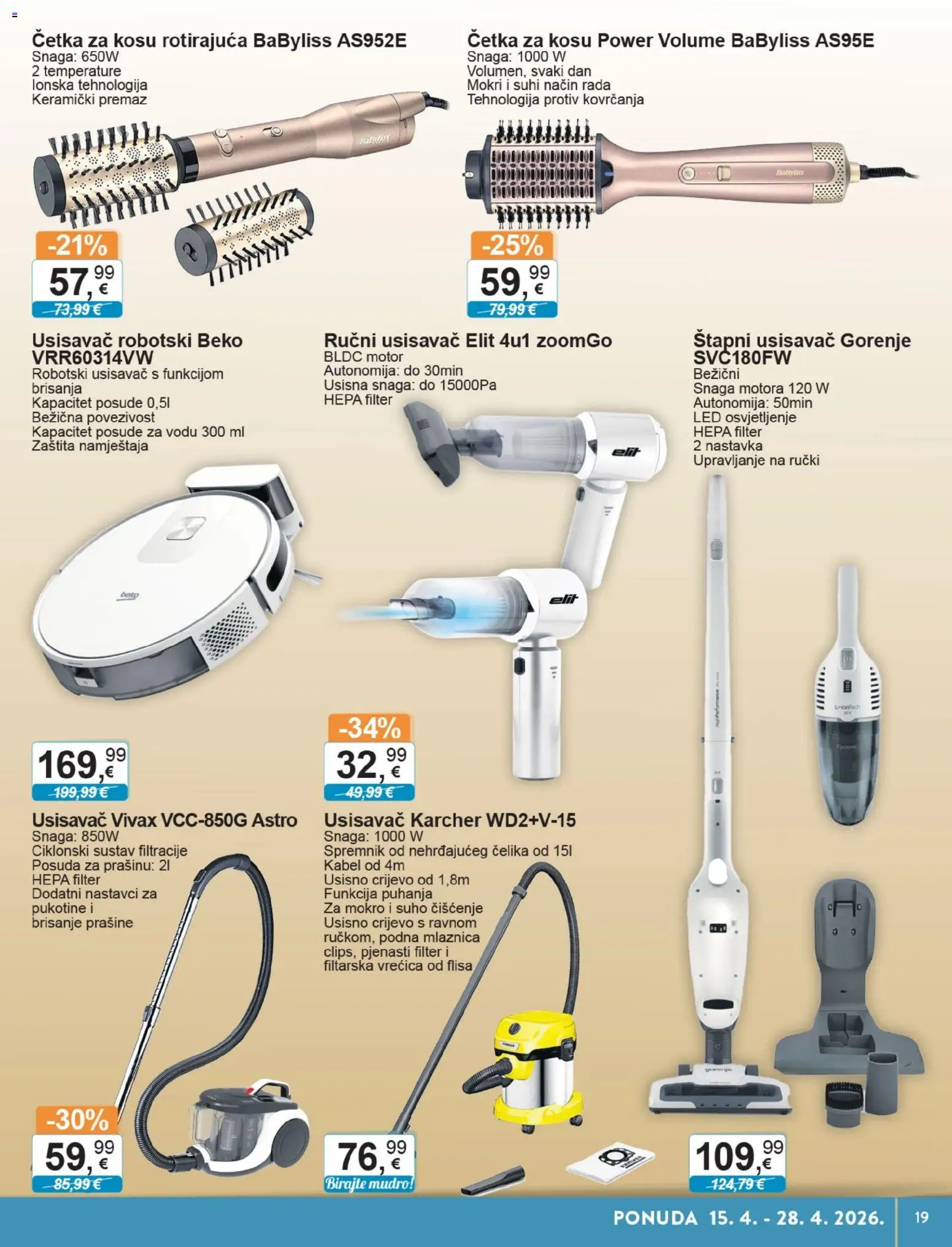 KTC katalog | vrijedi od 15.04.2026 | Stranica: 19 | Proizvodi: Usisavač, Kärcher, Kabel, Četka za kosu