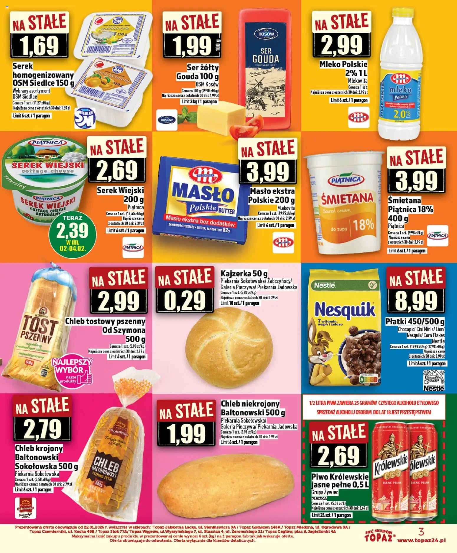 Topaz Gazetka - Ceny małe na stałe od 29.01.2026 | Strona: 3 | Produkty: Masło, Ser, Śmietana, Płatki