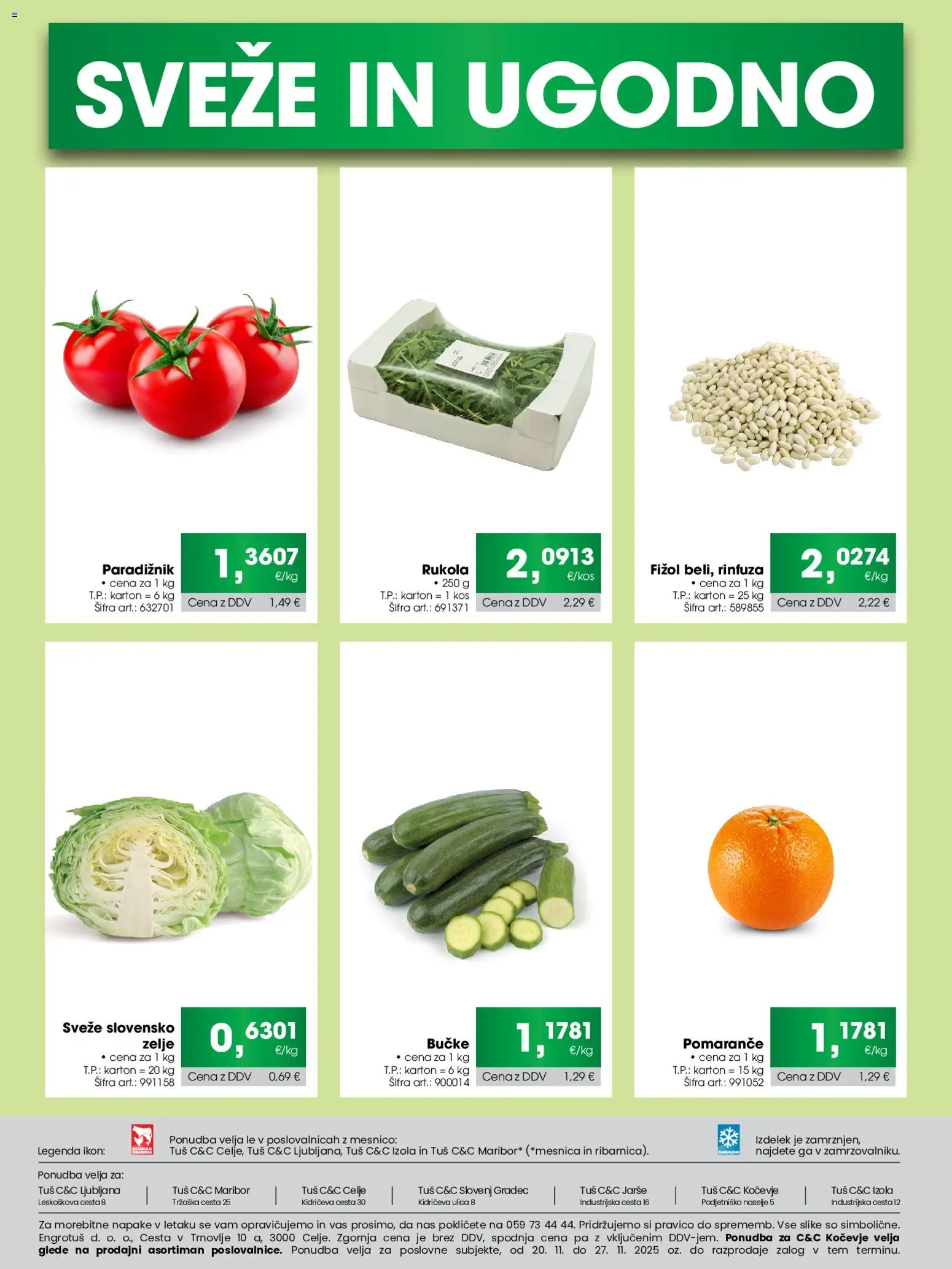 Novi Tuš katalog ponudbe – veljaven od 20.11.2025 | Stran: 3 | Izdelki: Kos, Pomarance, Paradiznik, Zelje